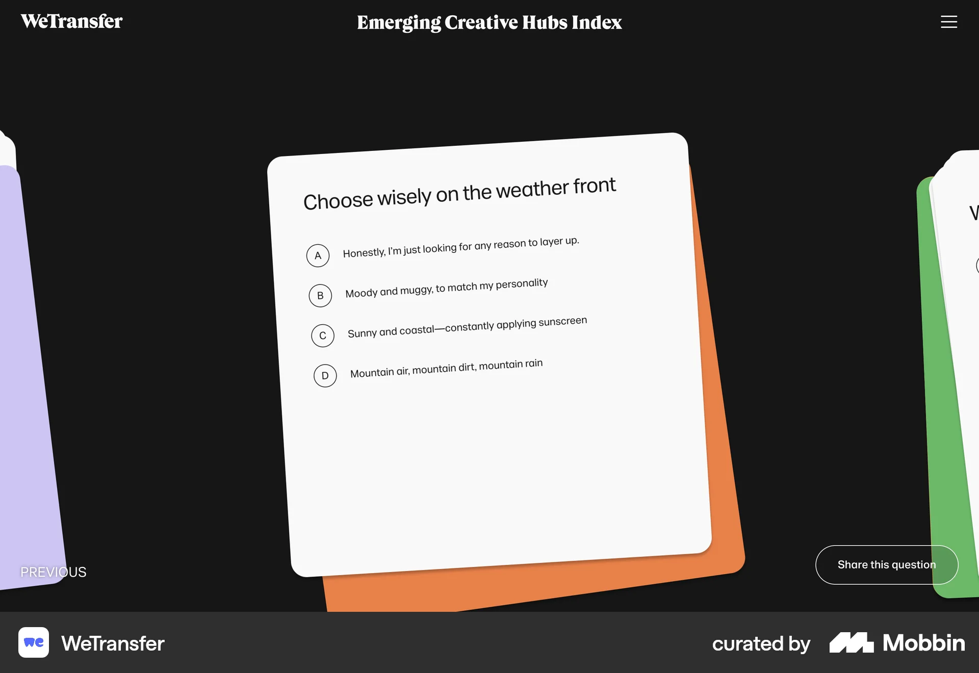 WeTransfer Web Quiz screen