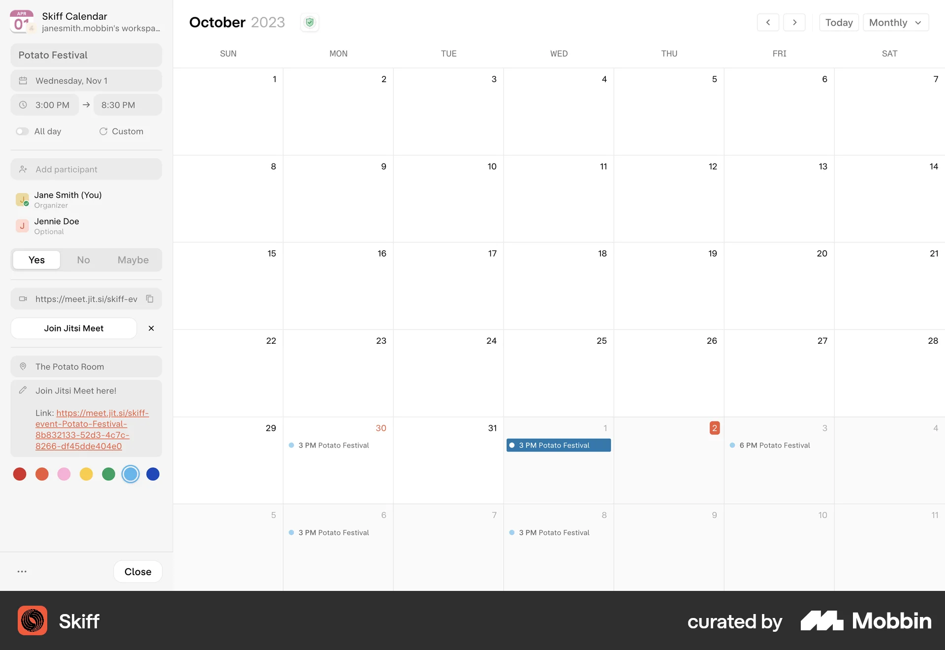 Skiff Web Event Detail screen