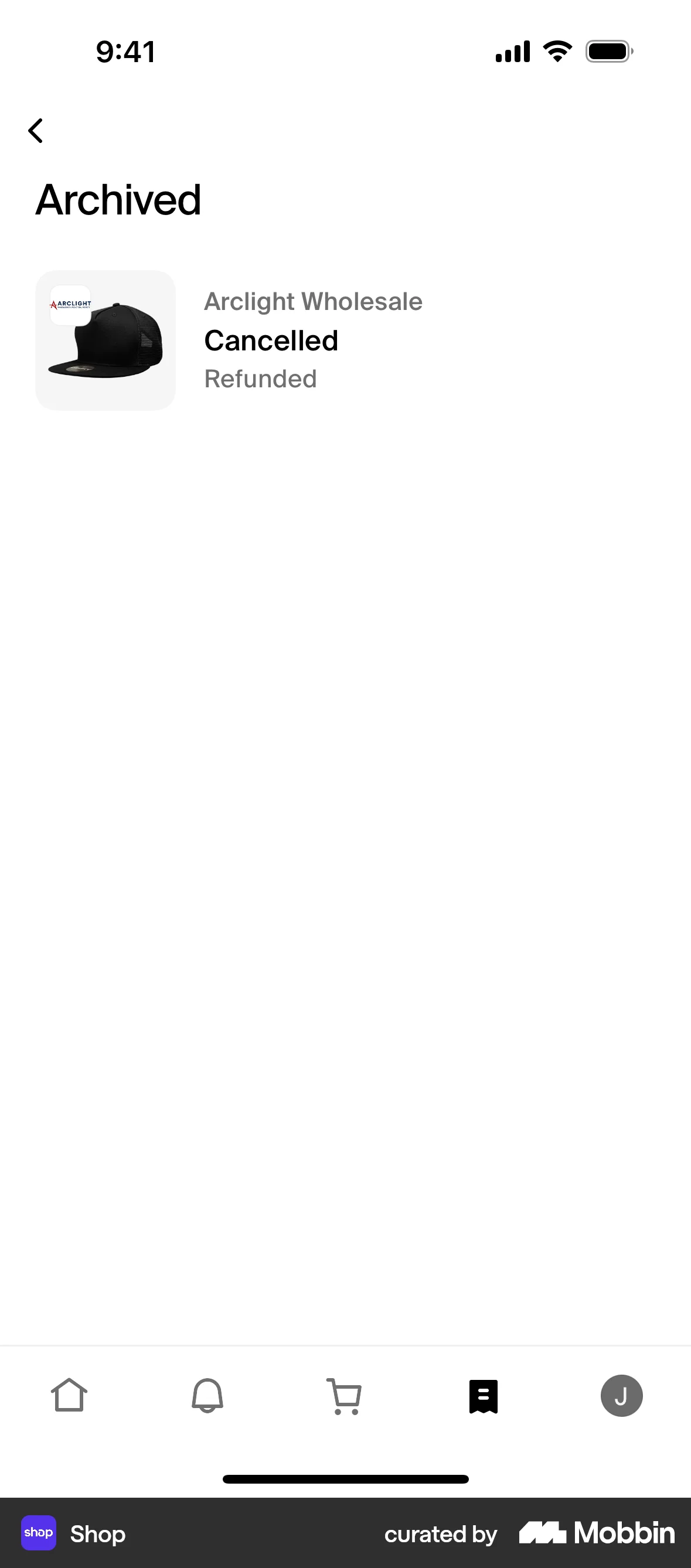 Shop iOS Trash & Archive screen