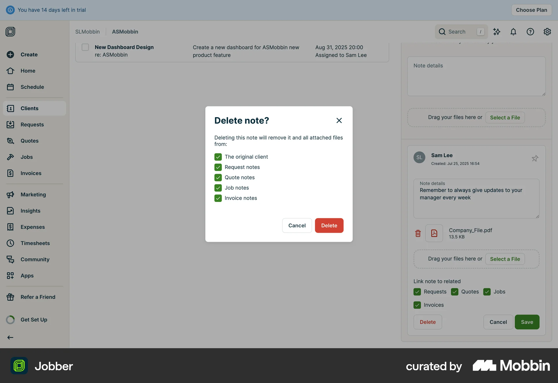 Jobber Web Confirmation screen