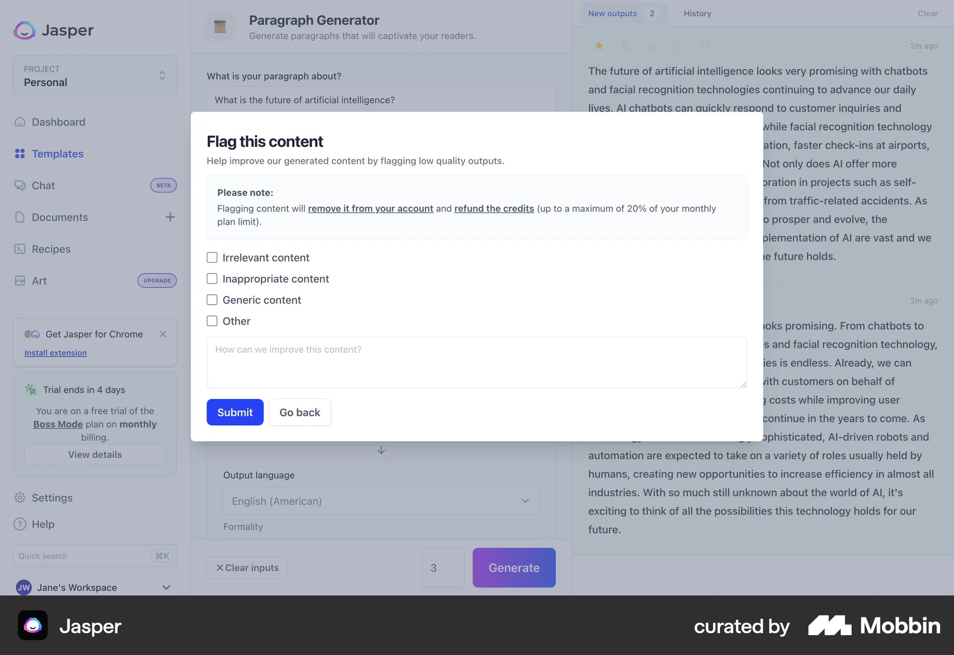 Jasper Web Flag & Report screen