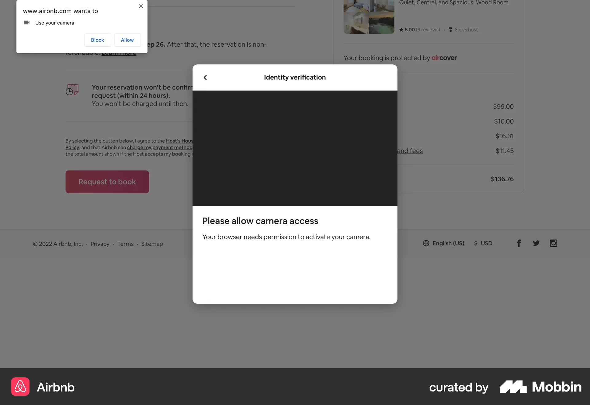 Airbnb Web Permission screen