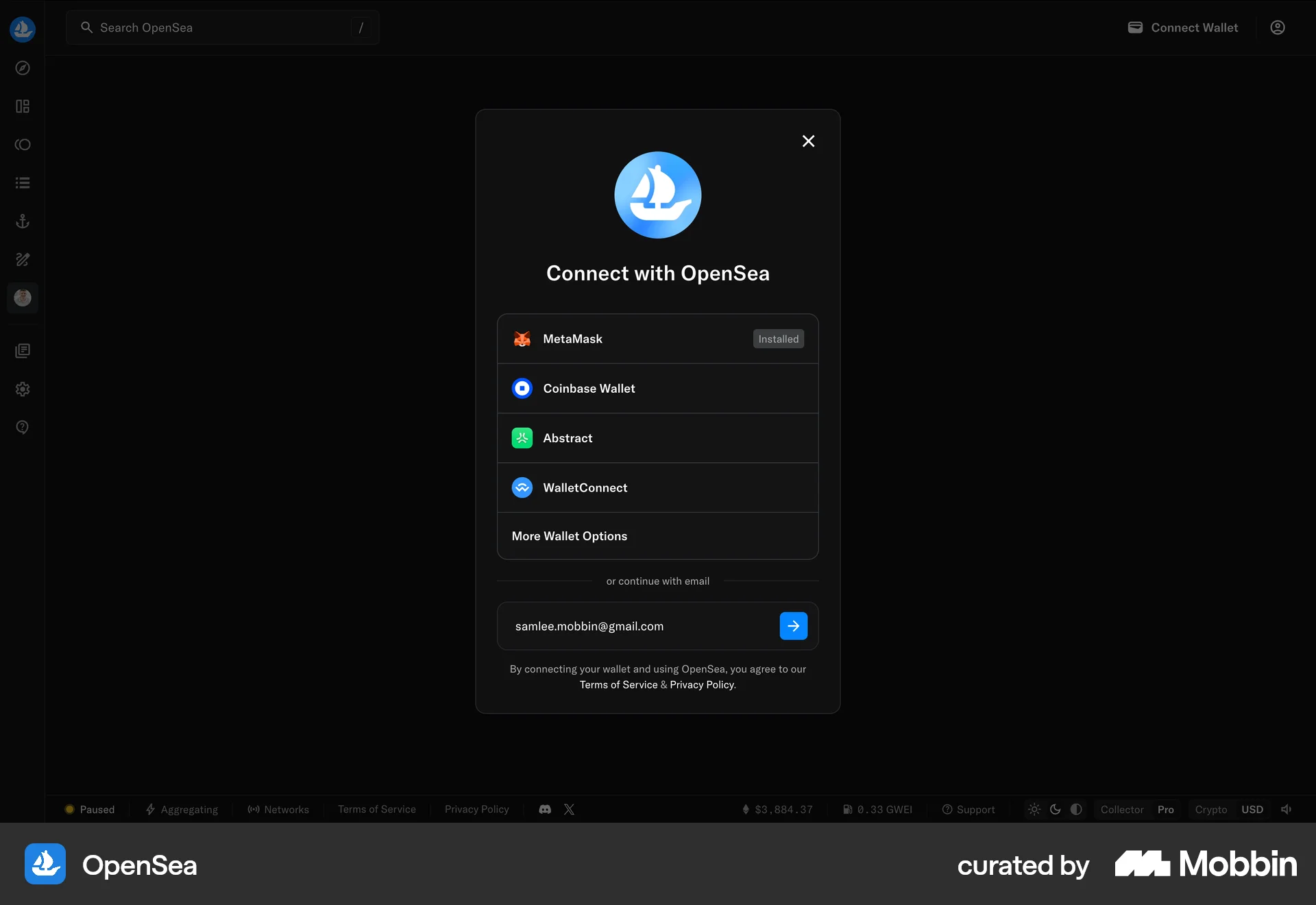OpenSea Web screen containing Text Field UI element