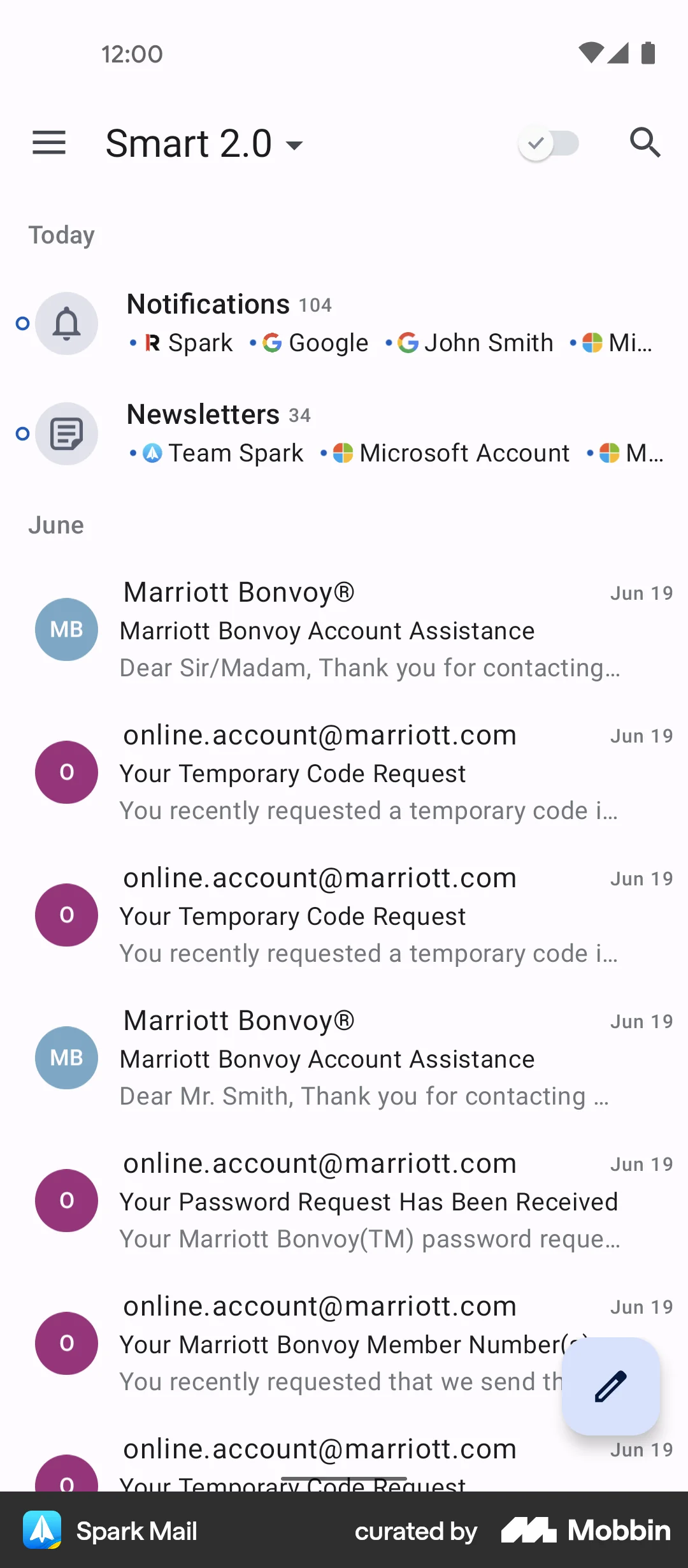Spark Mail Android Emails & Messages screen