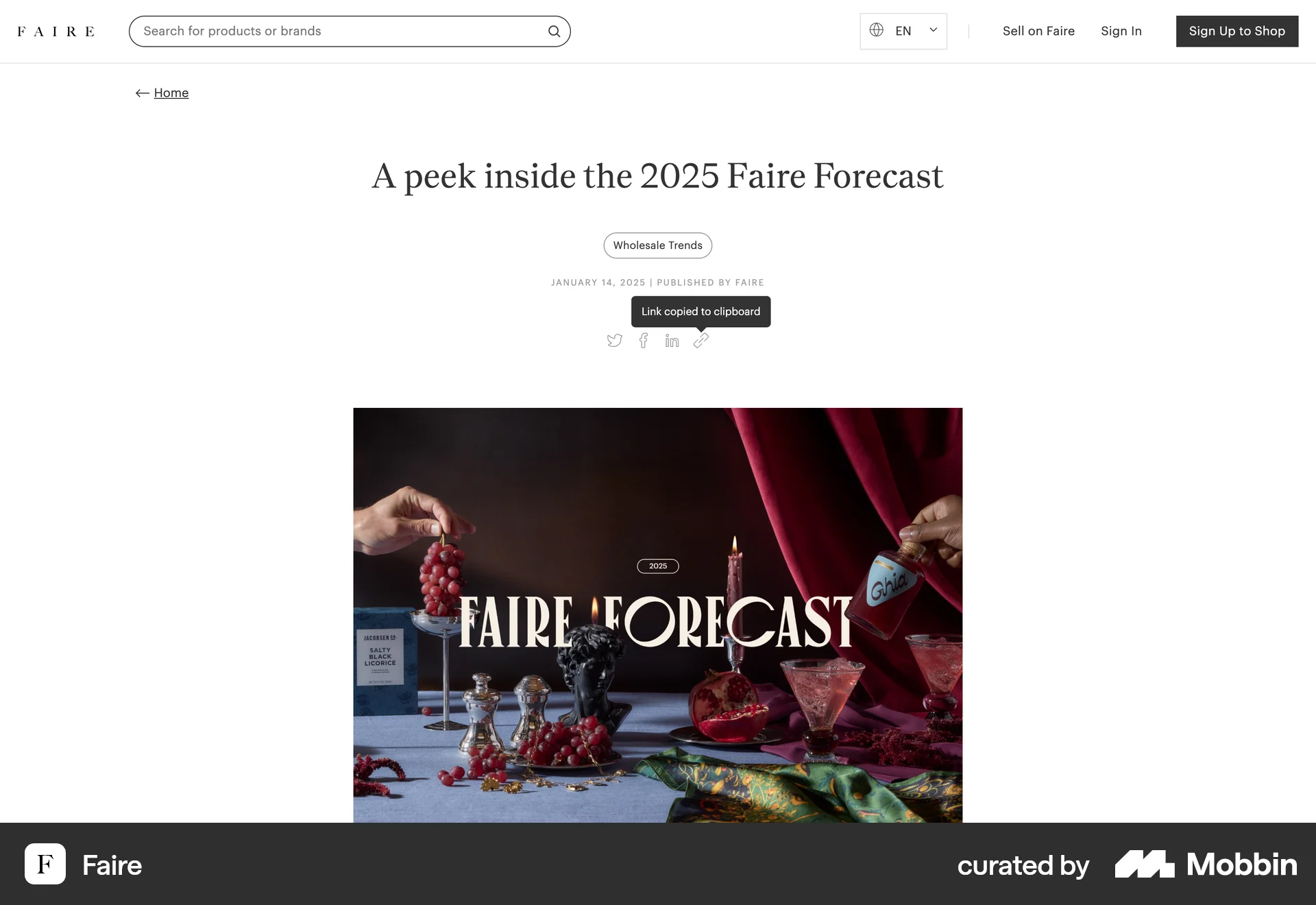 Faire Web screen containing Tooltip UI element
