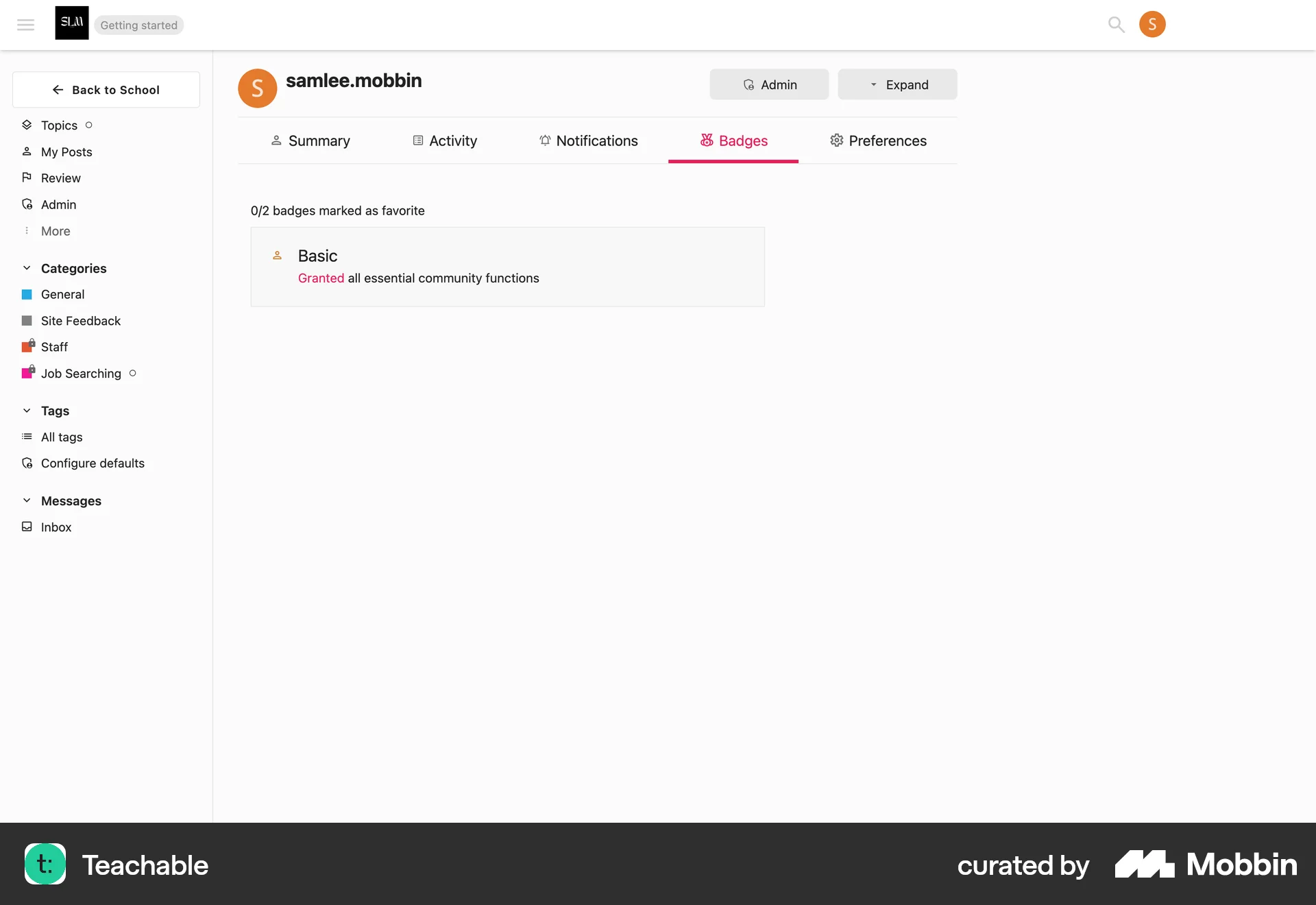 Teachable Web Achievements & Awards screen