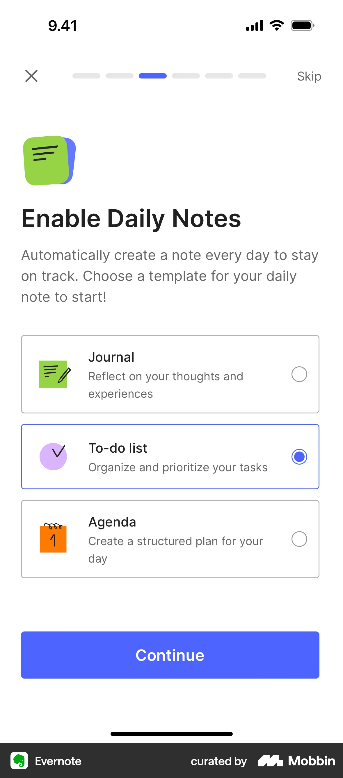 Evernote iOS screen containing Radio Button UI element