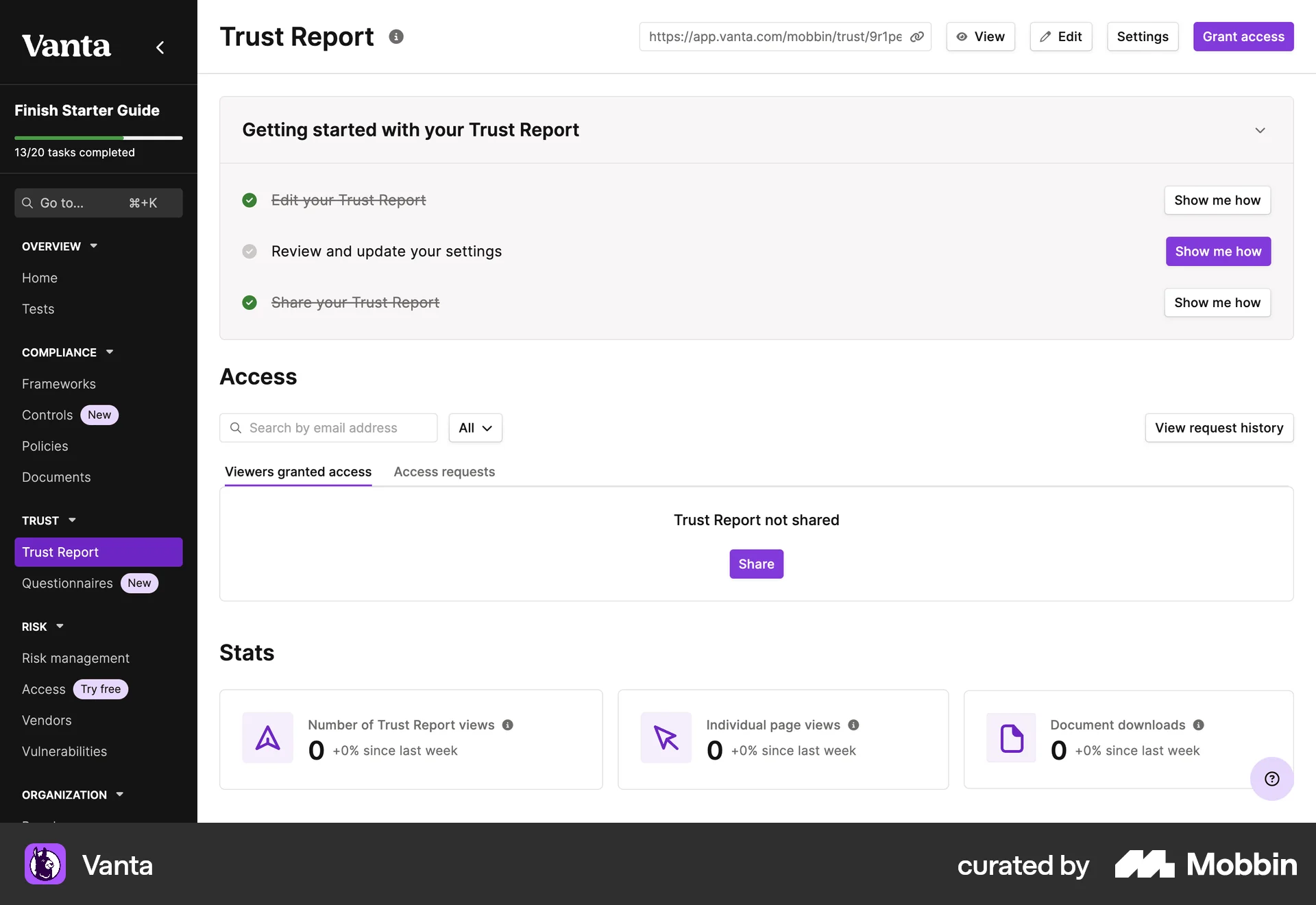 Vanta Web Misc screen