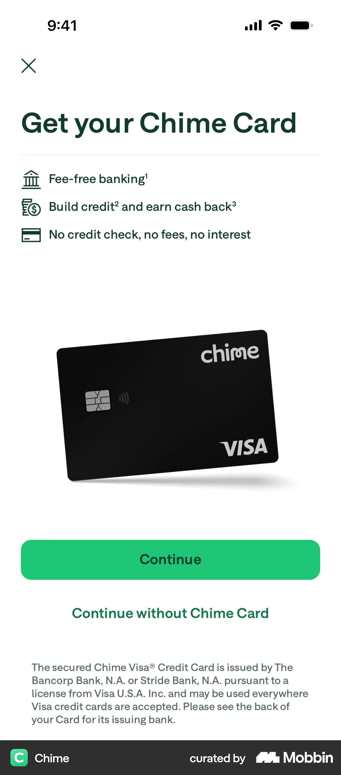 Chime Onboarding screen
