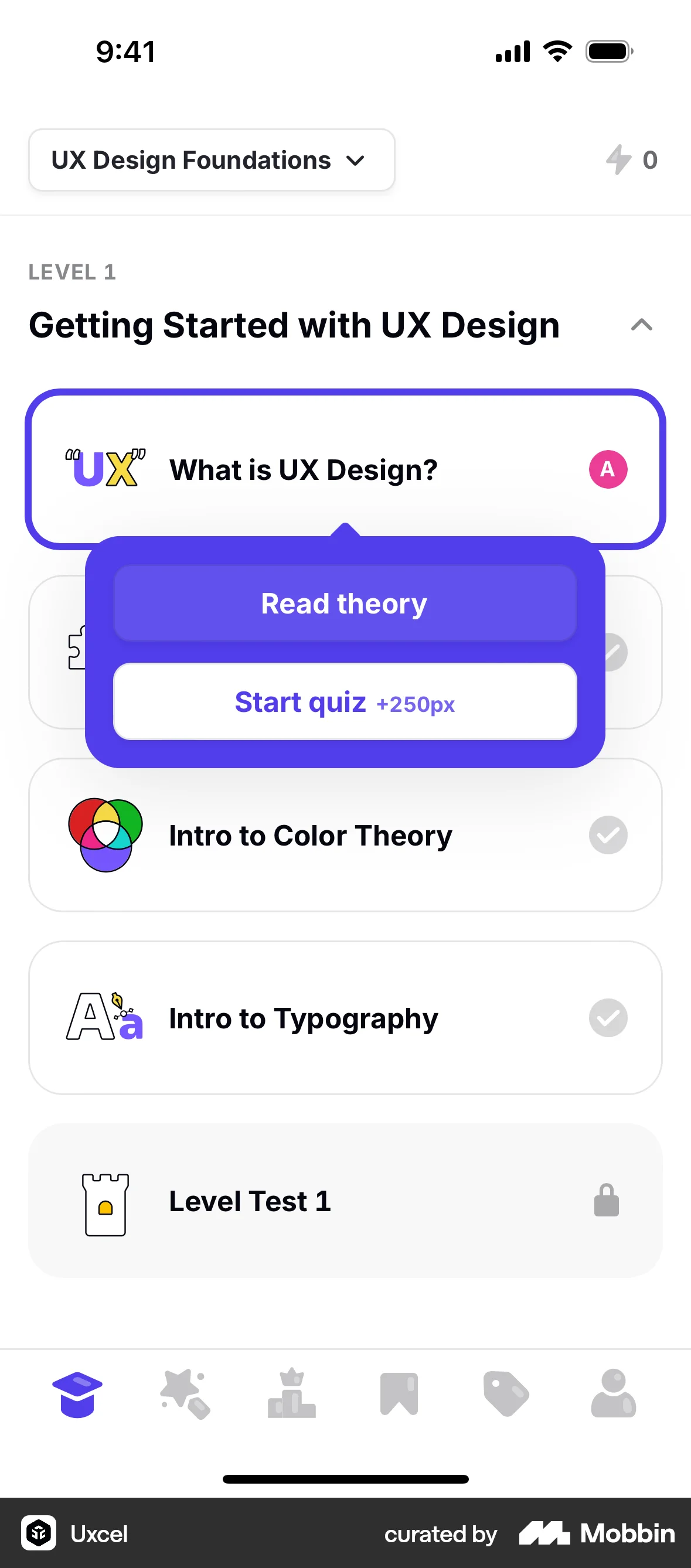 Uxcel Go iOS Action Option screen