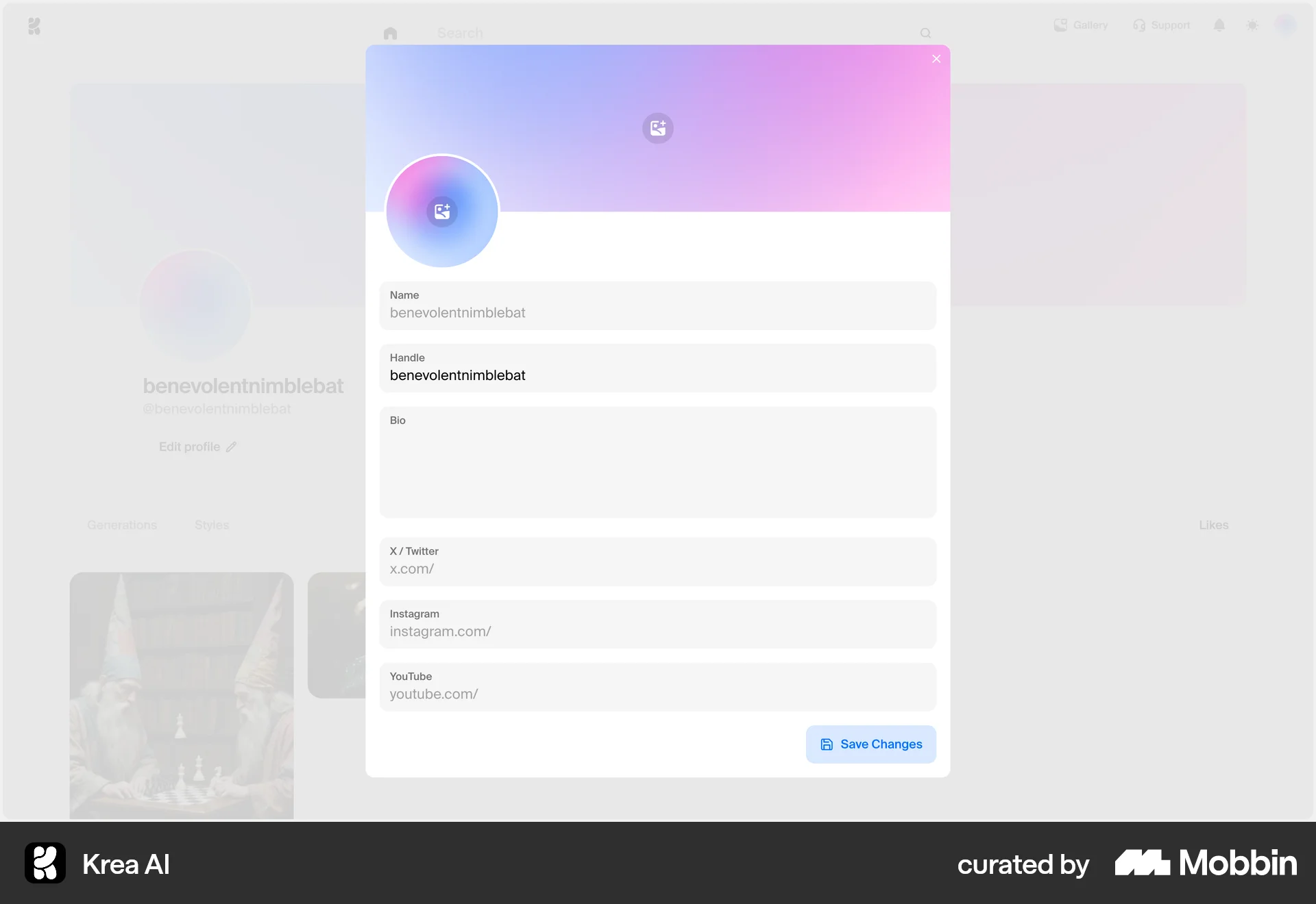 Krea AI Web Upload & Download screen