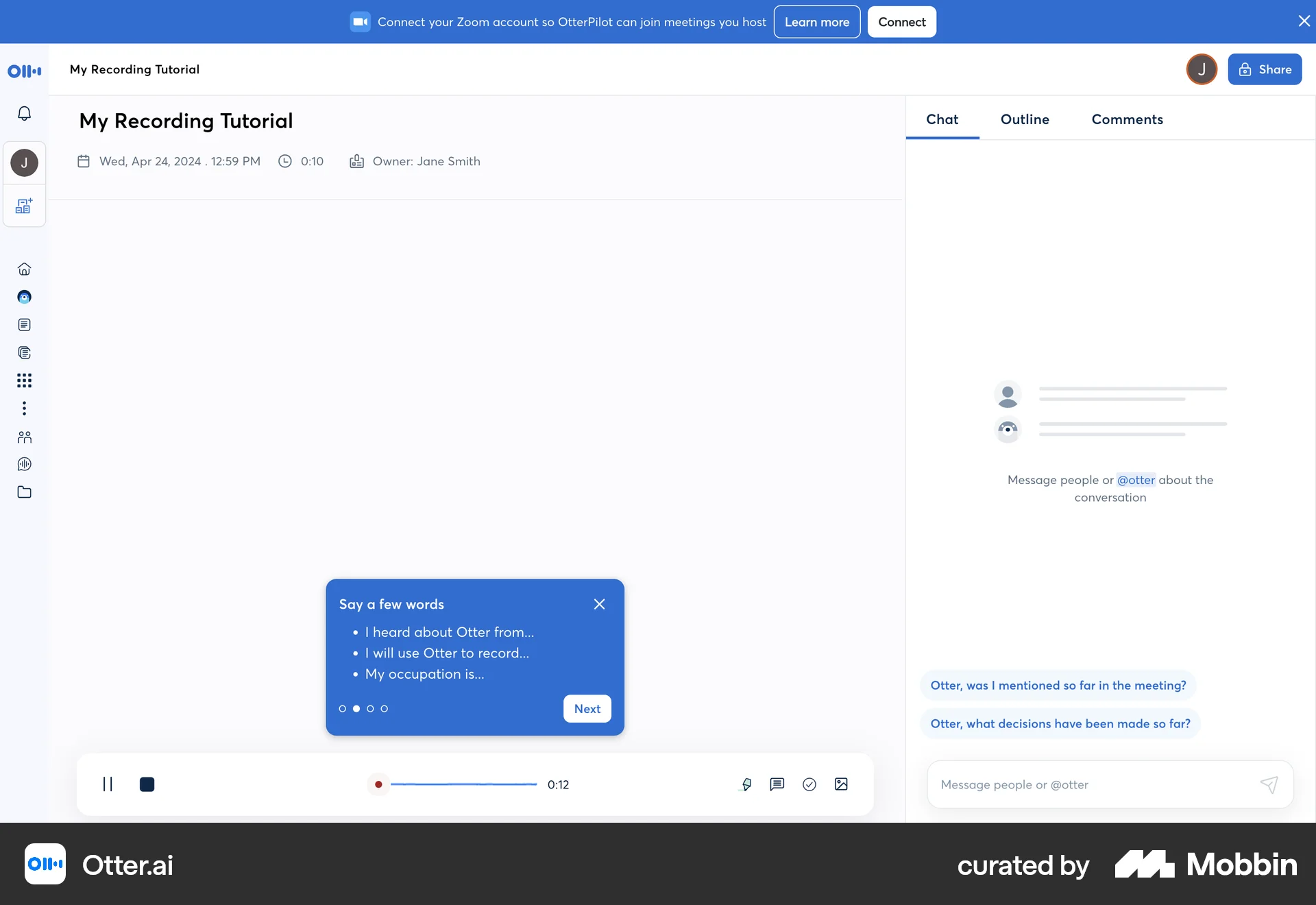 Otter.ai Web Audio & Video Recorder screen