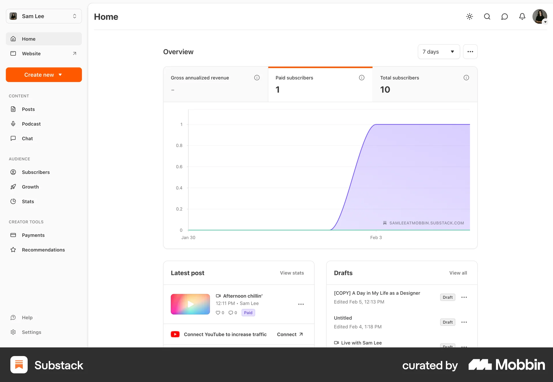 Substack Web Dashboard screen