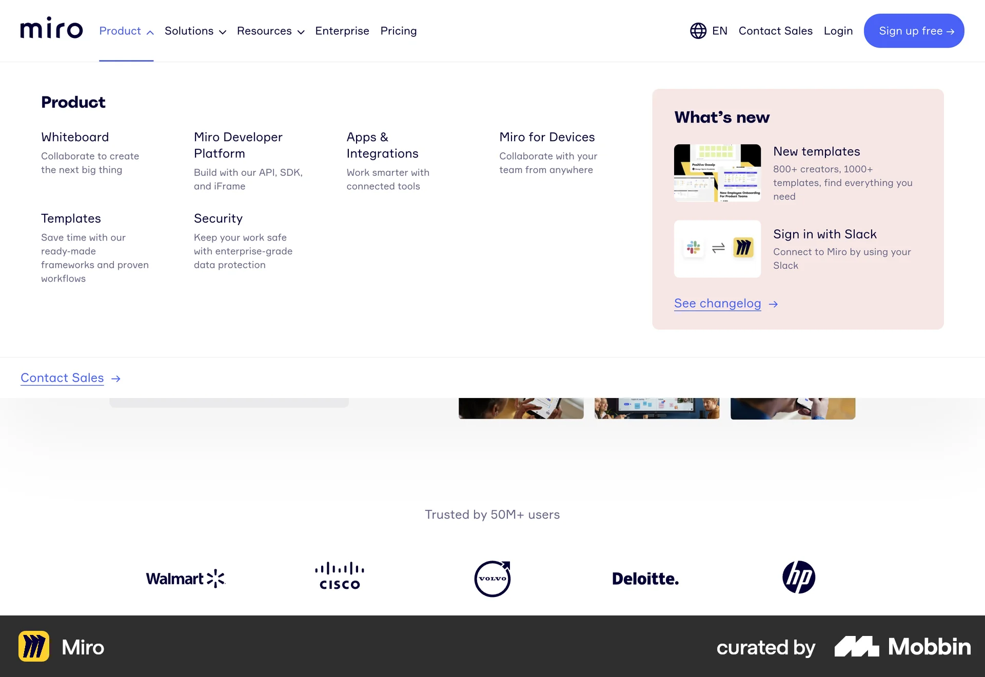 Miro Web screen containing Navigation Menu UI element