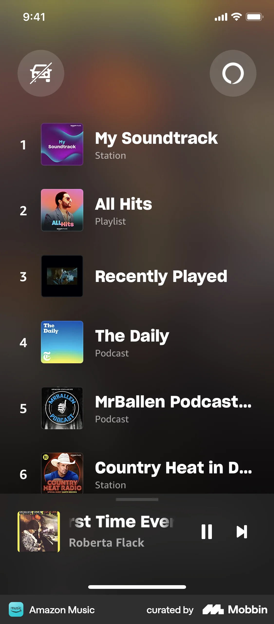 Amazon Music iOS Playlists screen