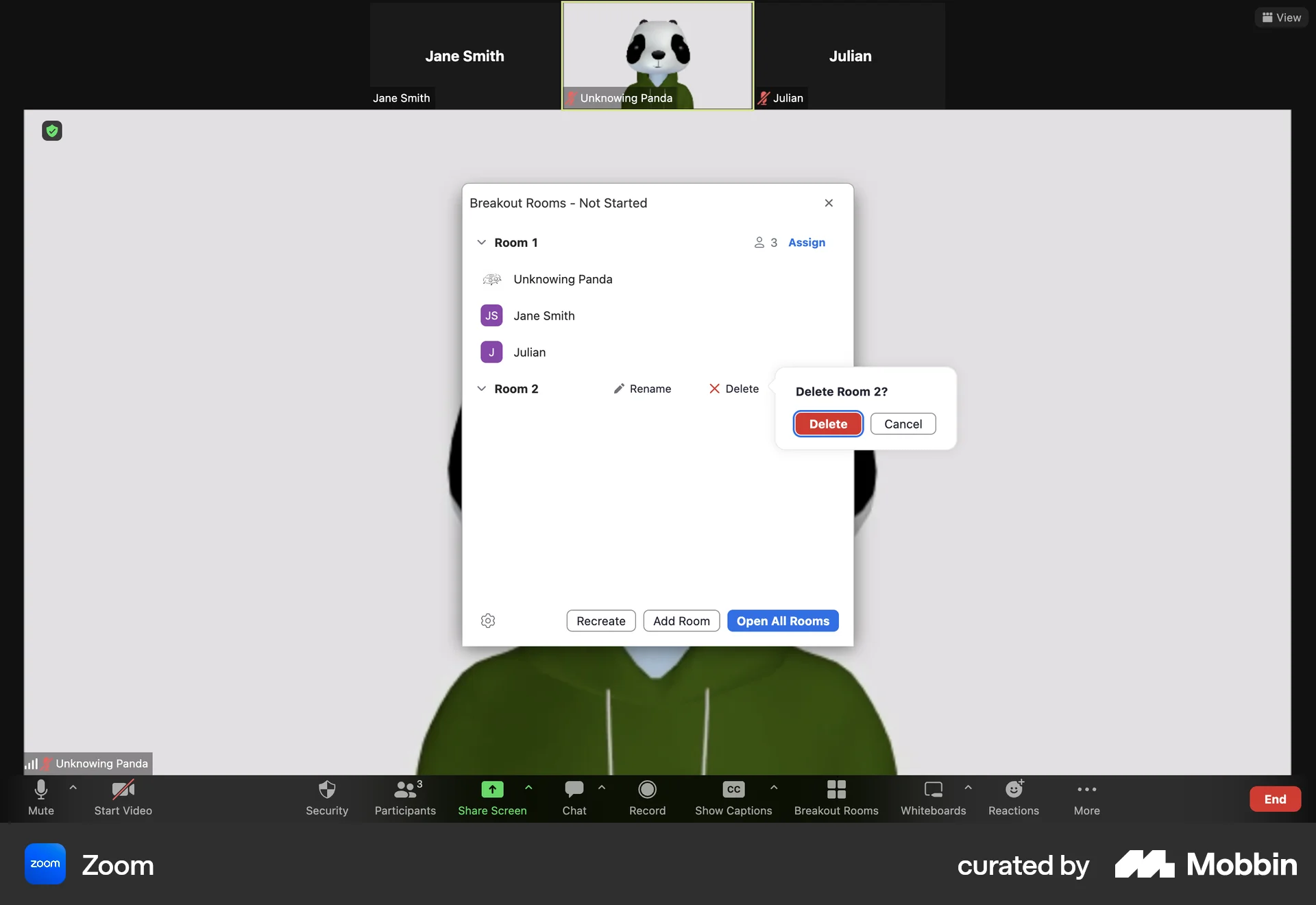 Zoom Web Delete screen