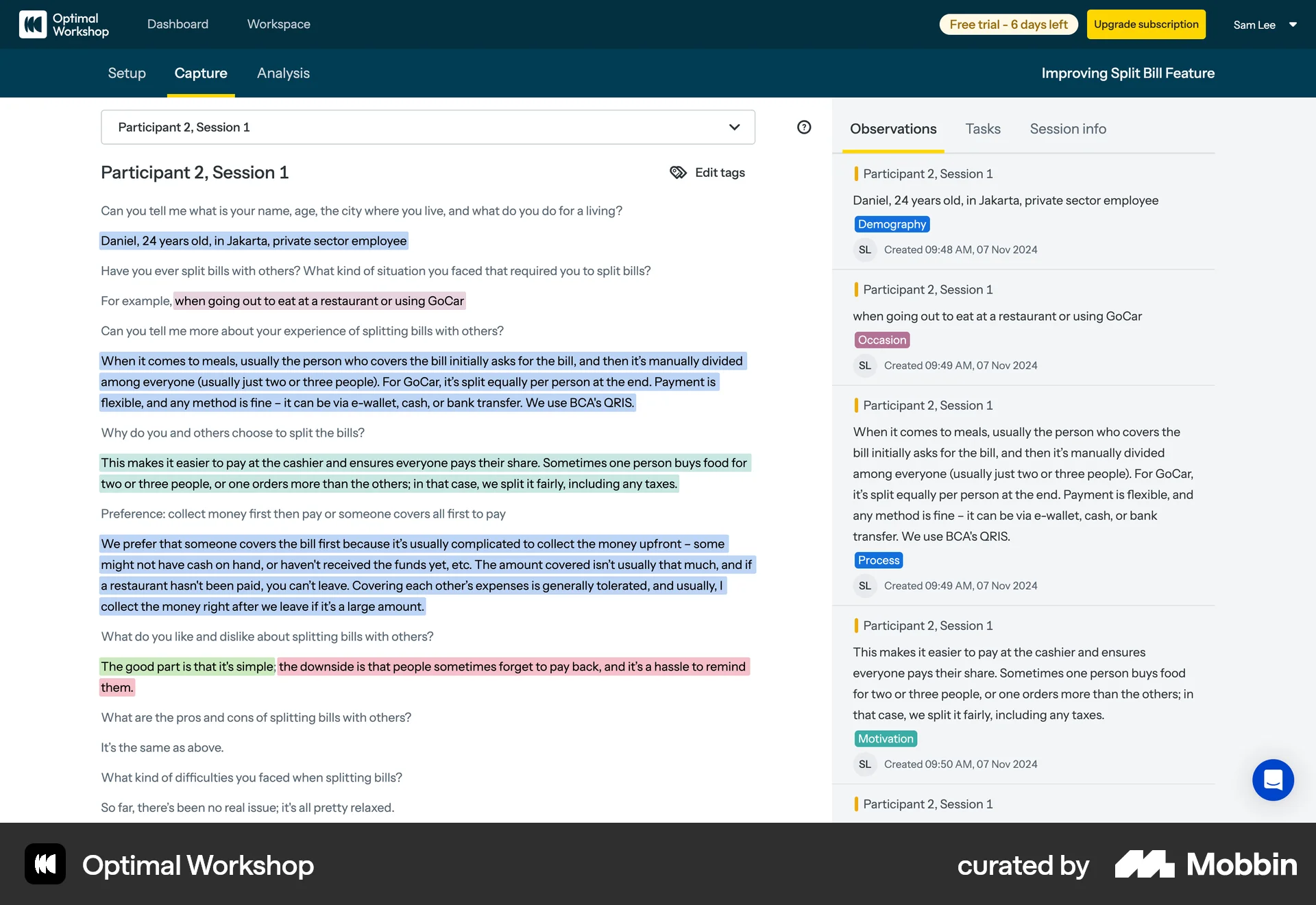 Optimal Workshop Web screen containing Stacked List UI element