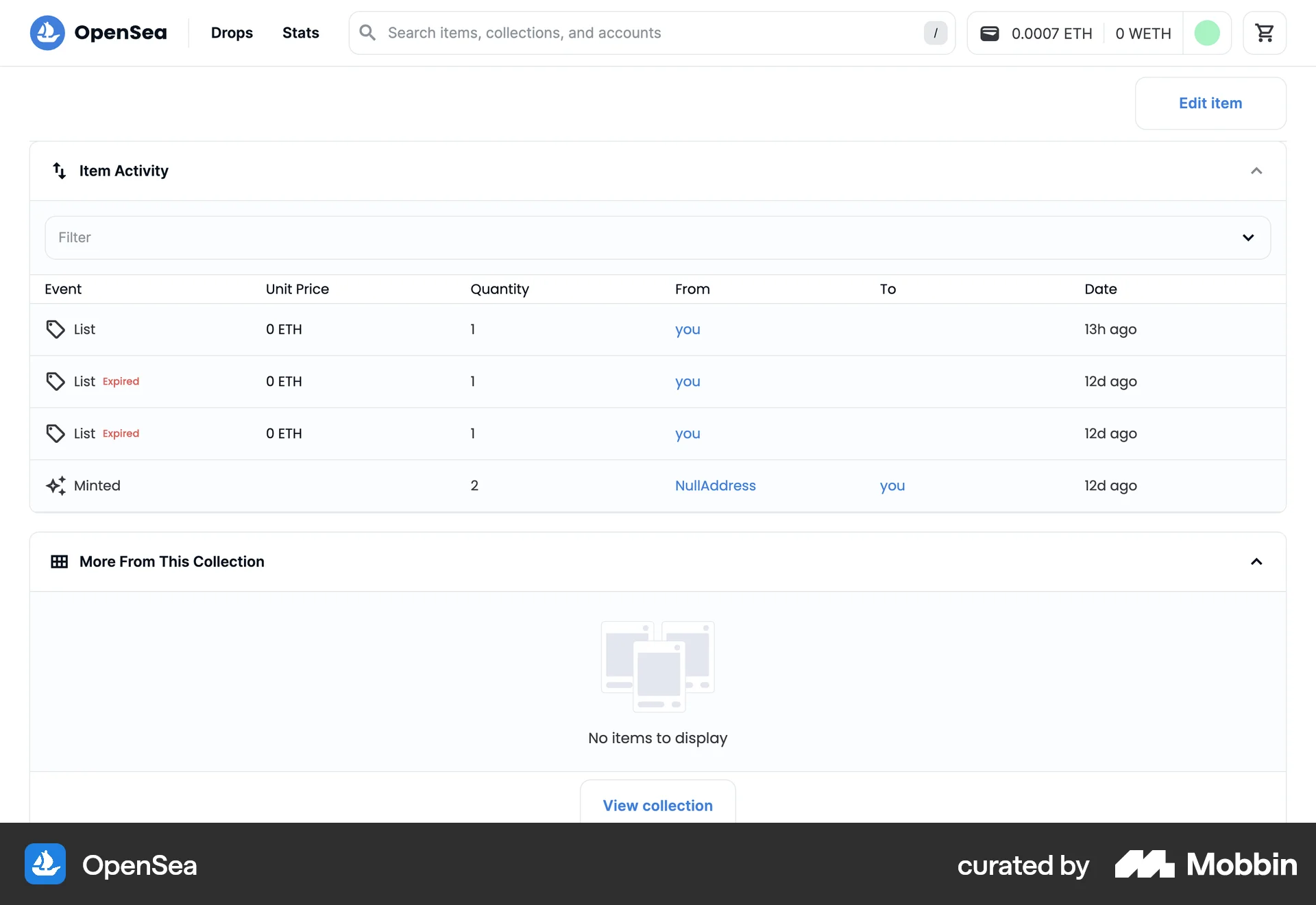 OpenSea Web Product Detail screen