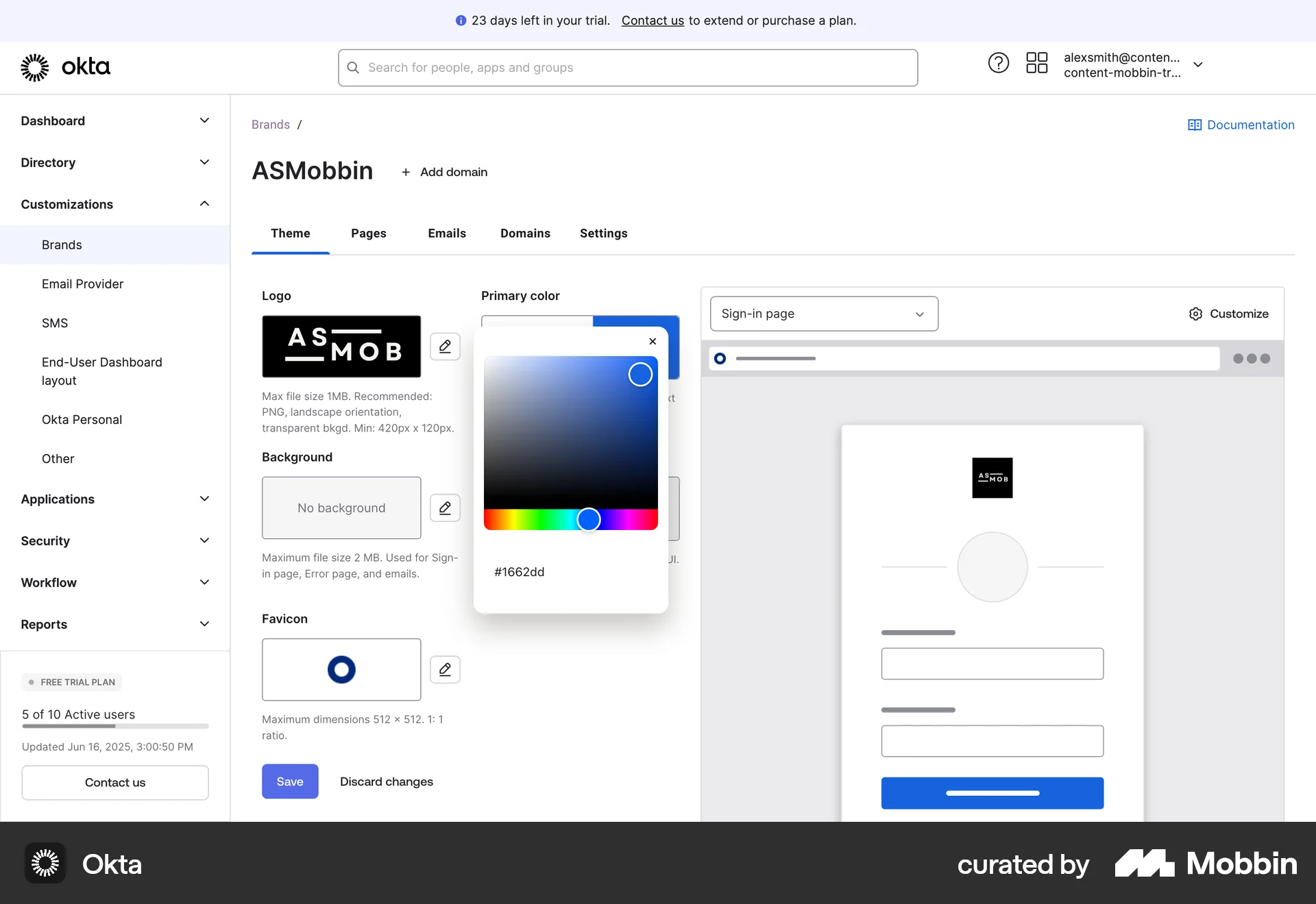 Okta Web screen containing Slider UI element