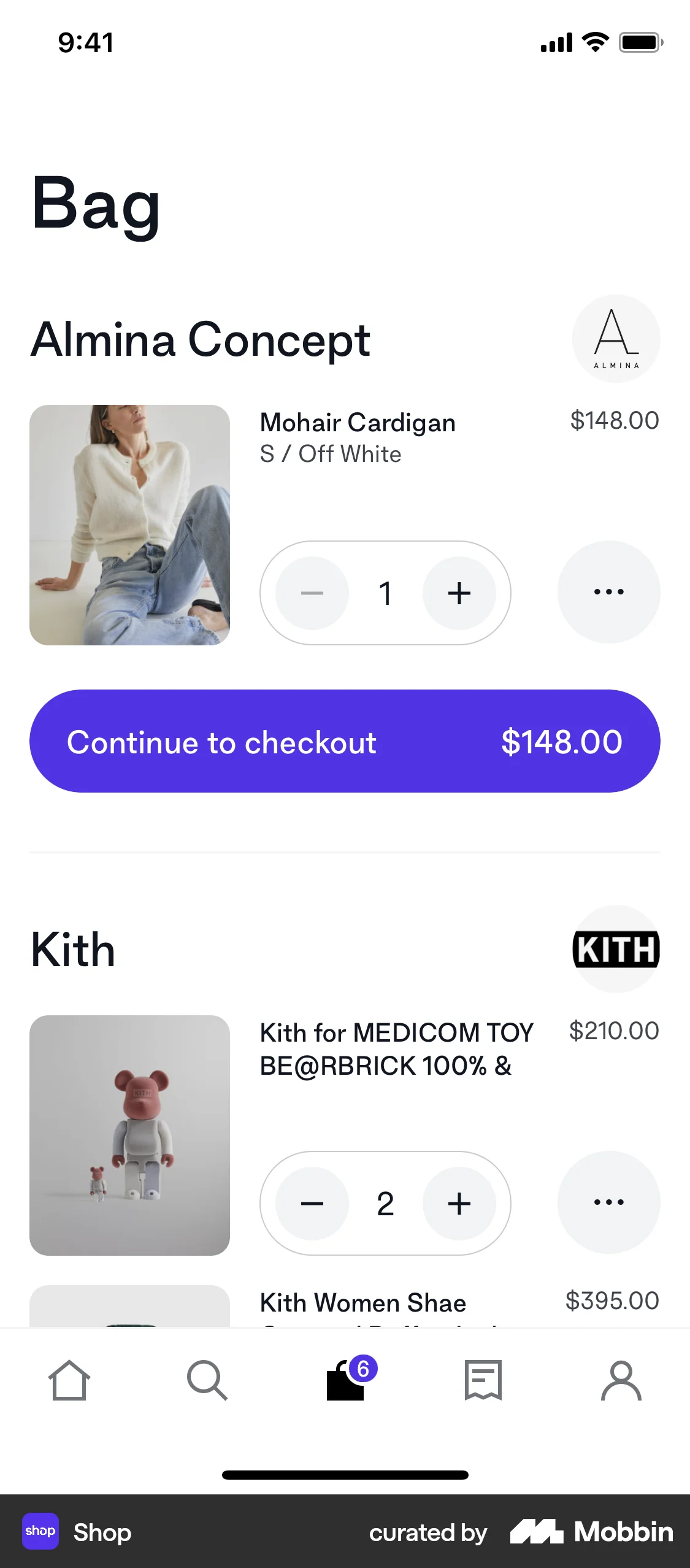 Shop iOS Mobile Shopping Cart screen