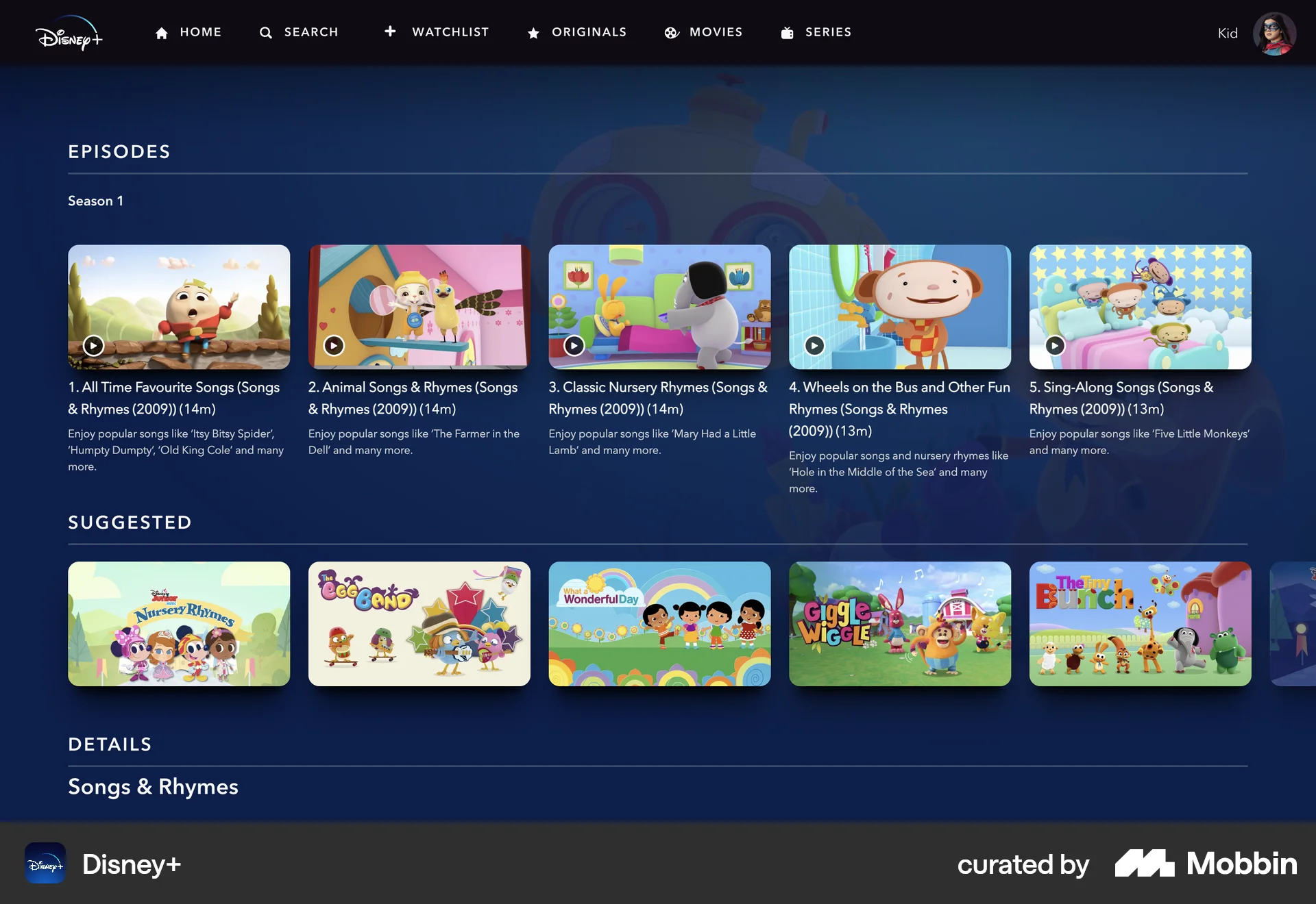 Disney+ Web TV Show & Movie Detail screen