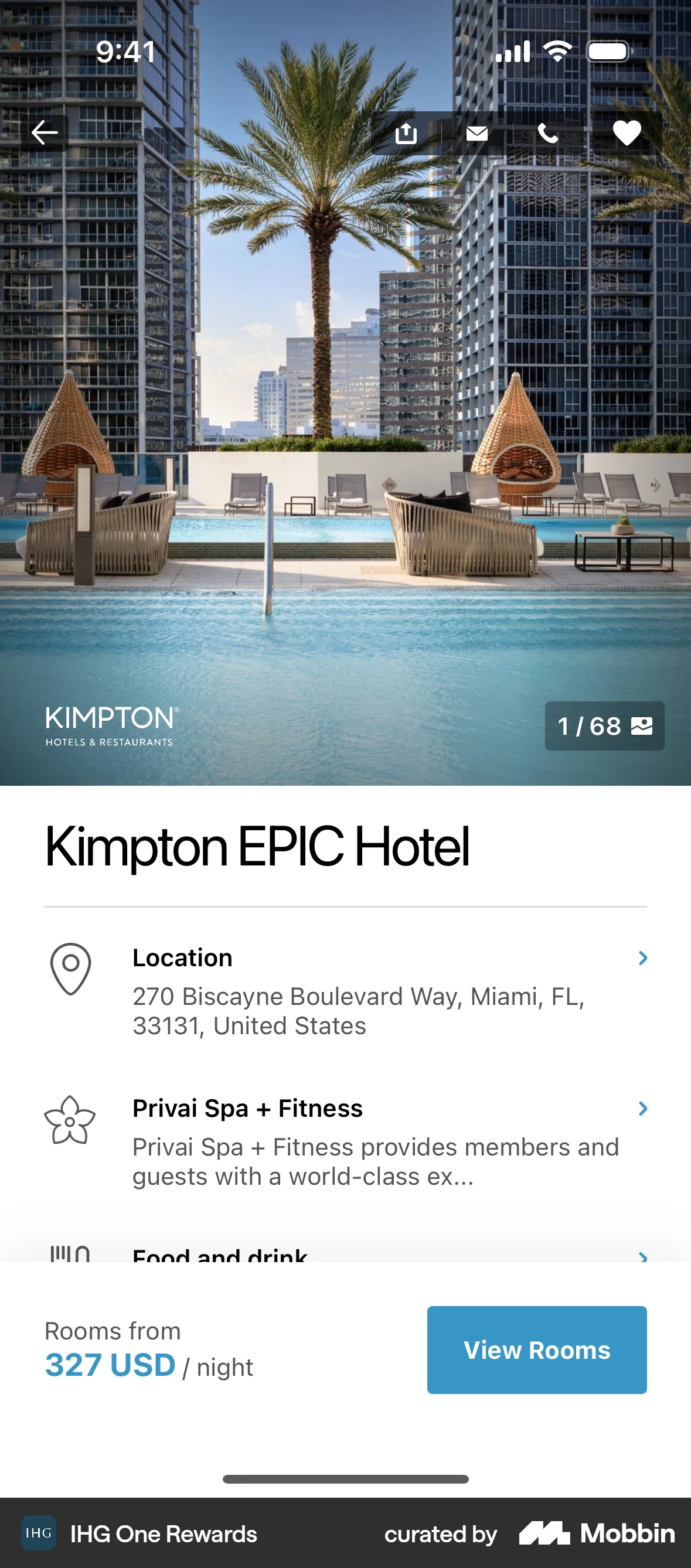 IHG Hotels & Rewards iOS Favorite & Pin screen