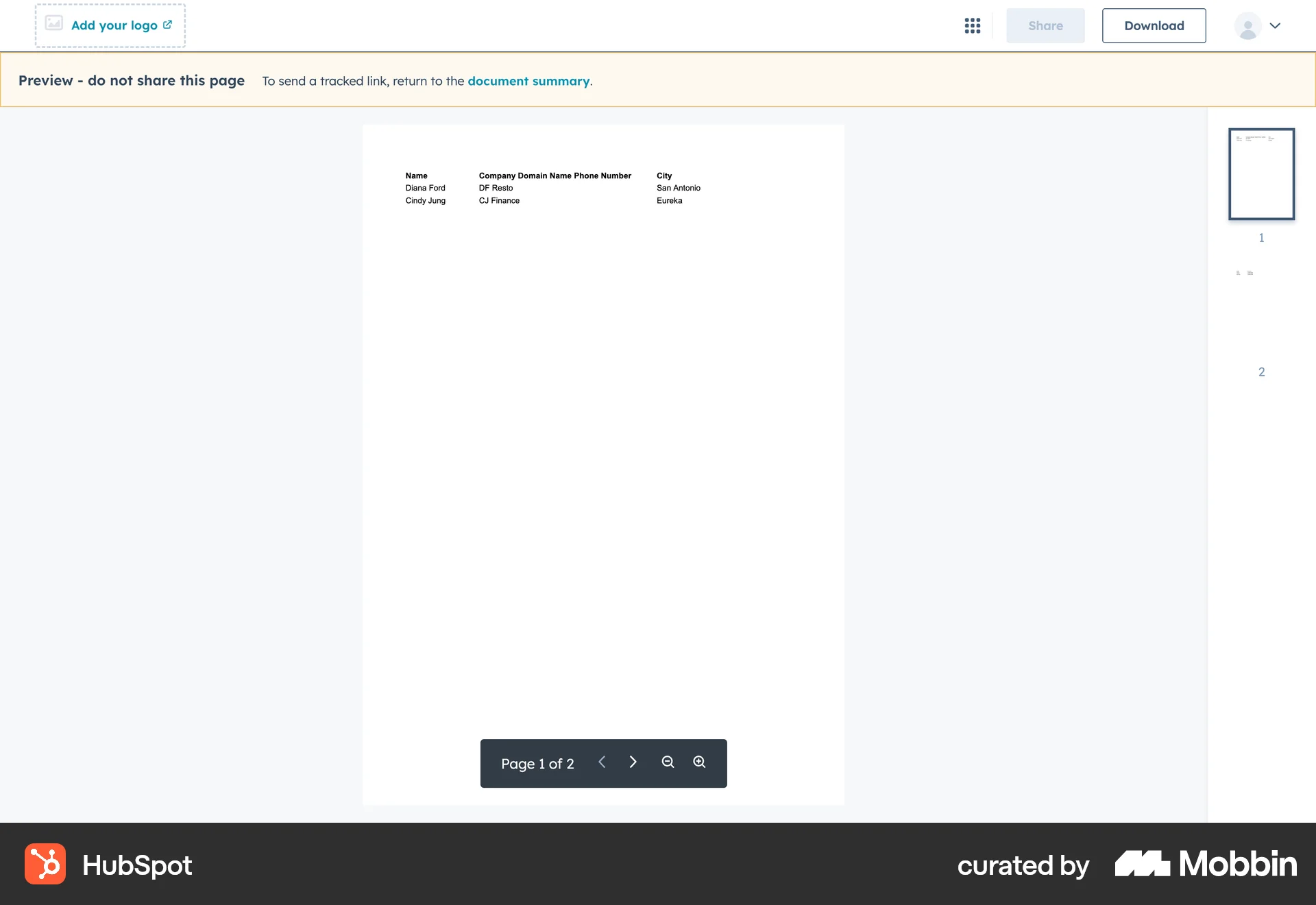 HubSpot Web screen containing Pagination UI element