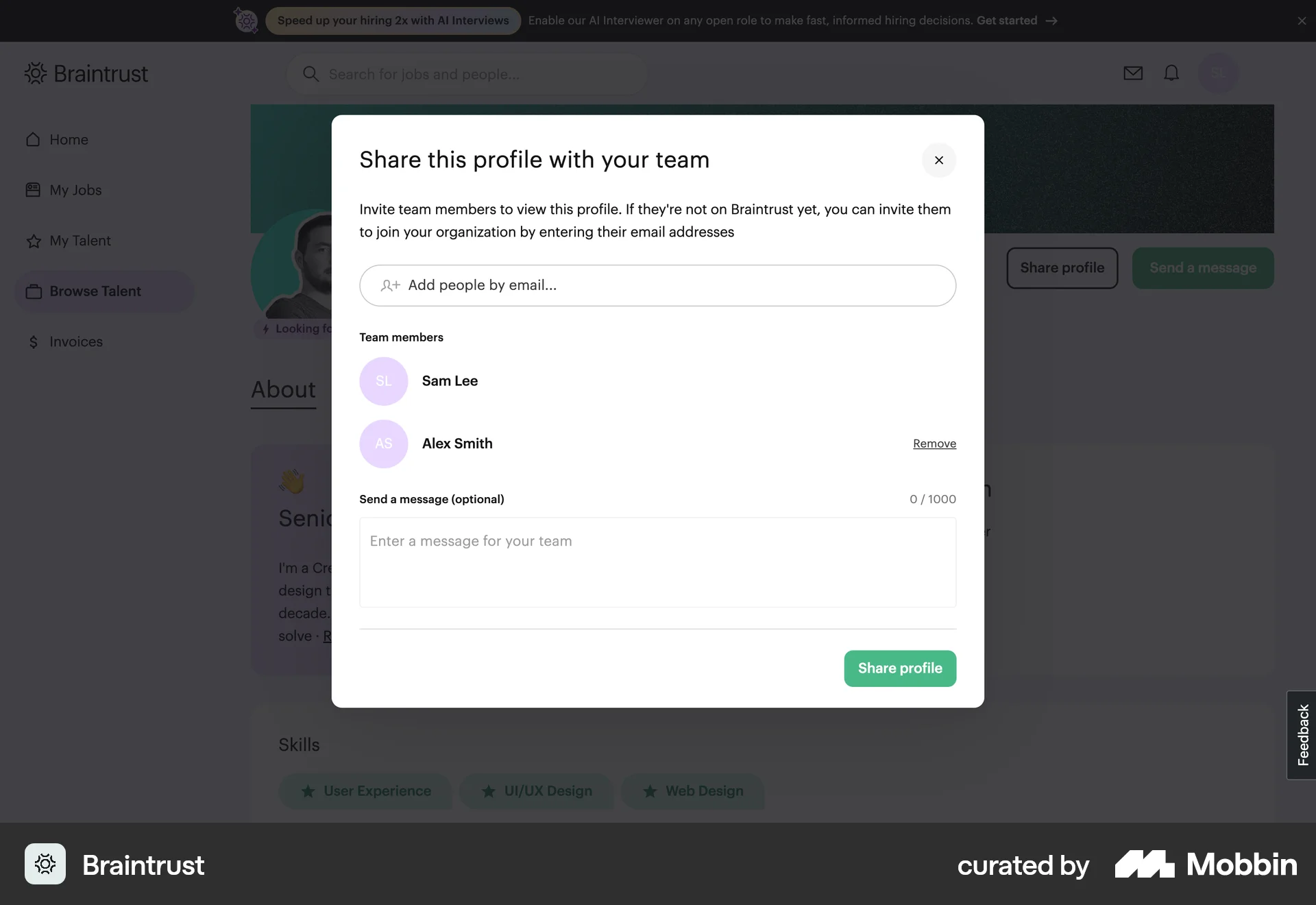 Braintrust Web Share screen