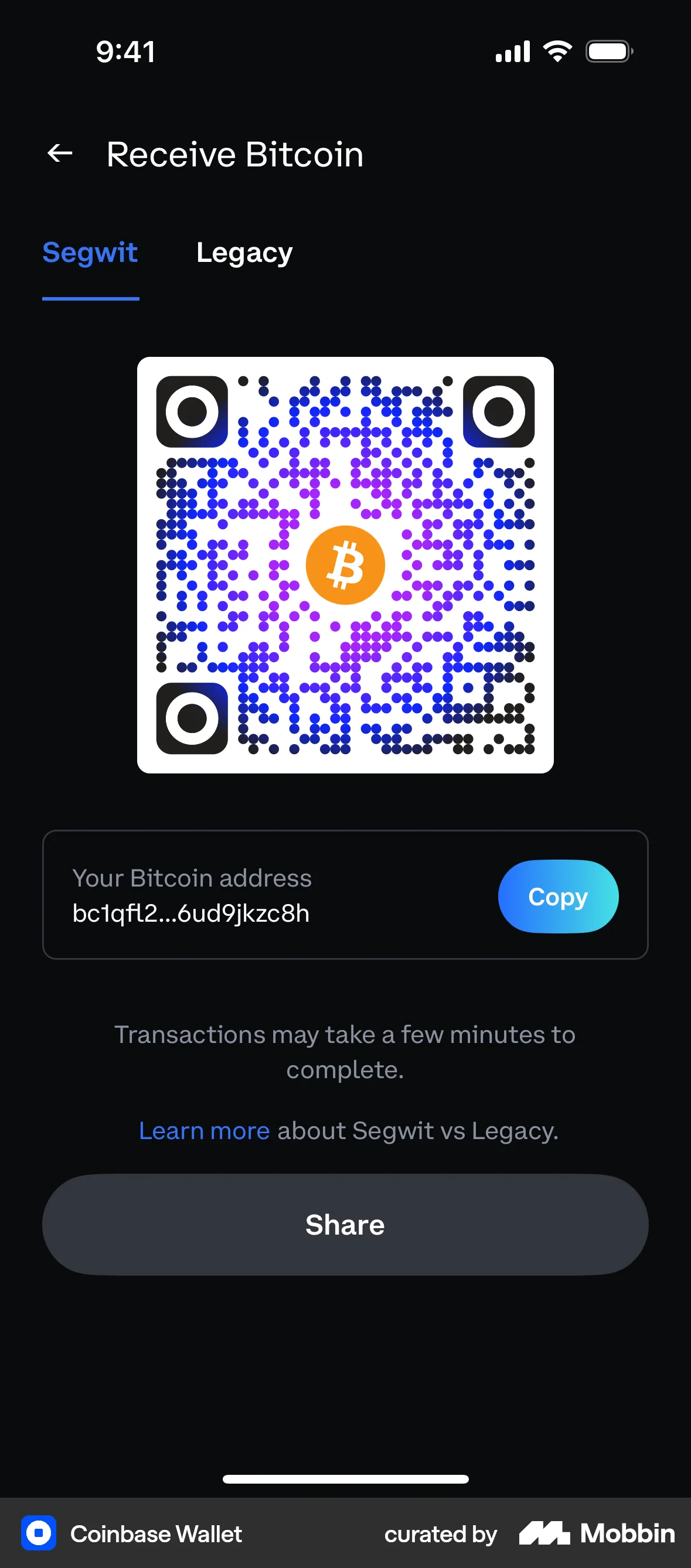 Coinbase Wallet iOS Share screen