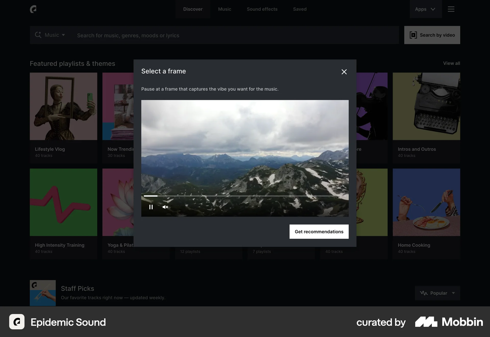 Epidemic Sound Web Video Player screen