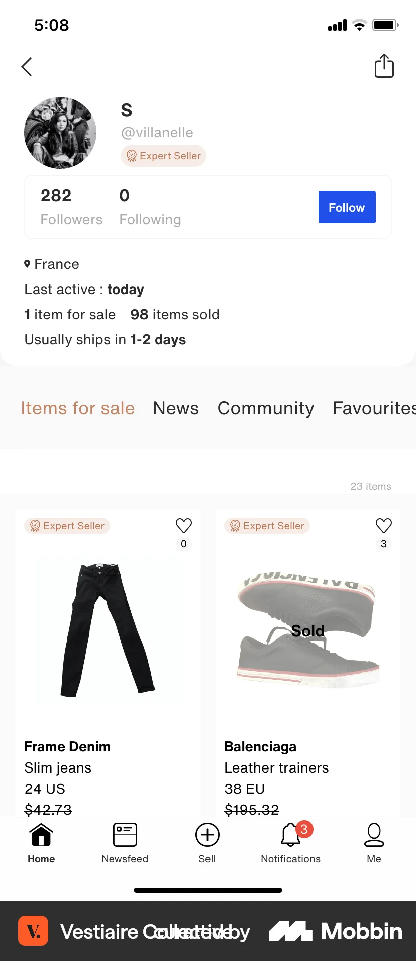 Vestiaire Collective iOS Followers & Following screen