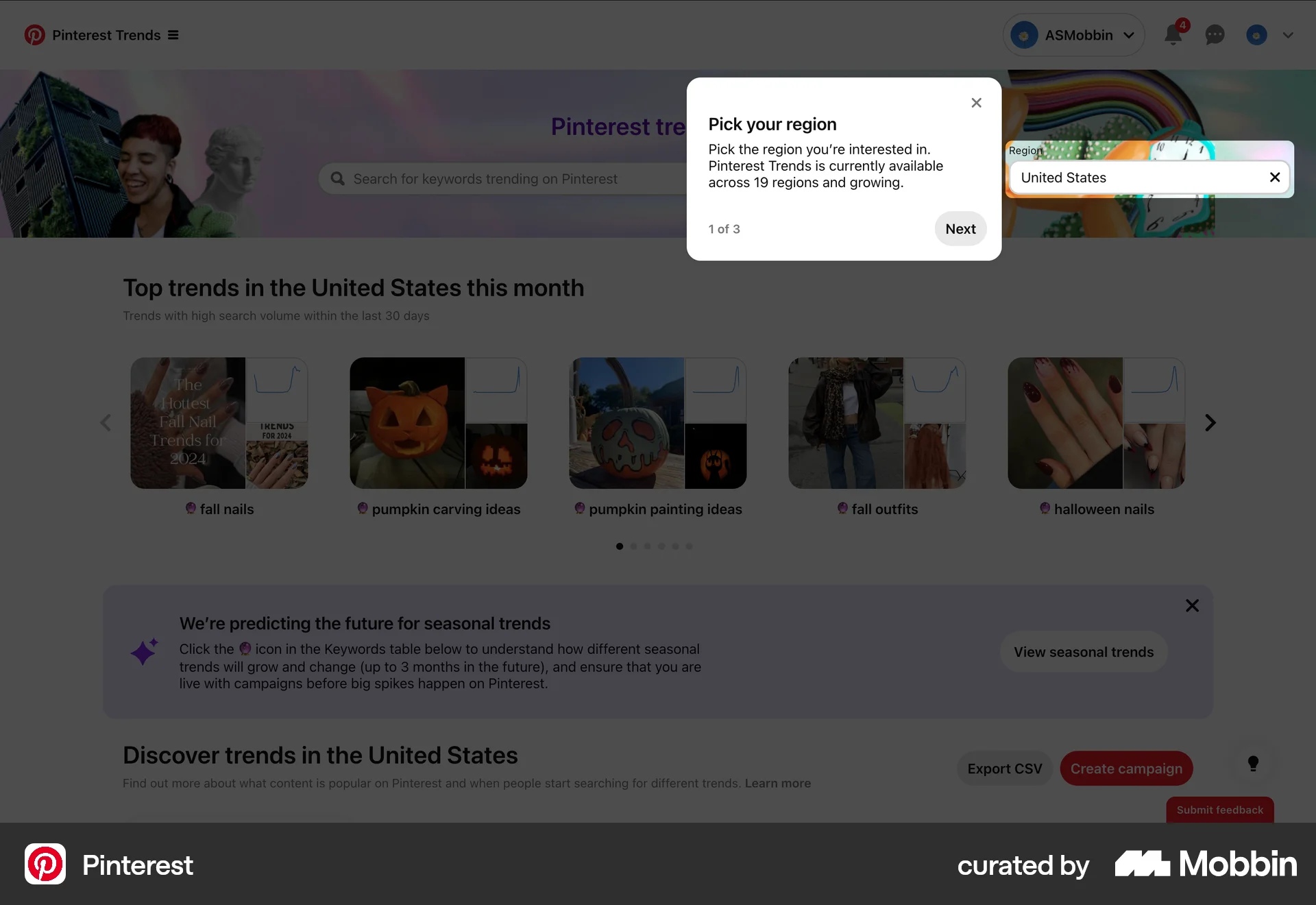 Pinterest Web screen containing Coach Marks UI element