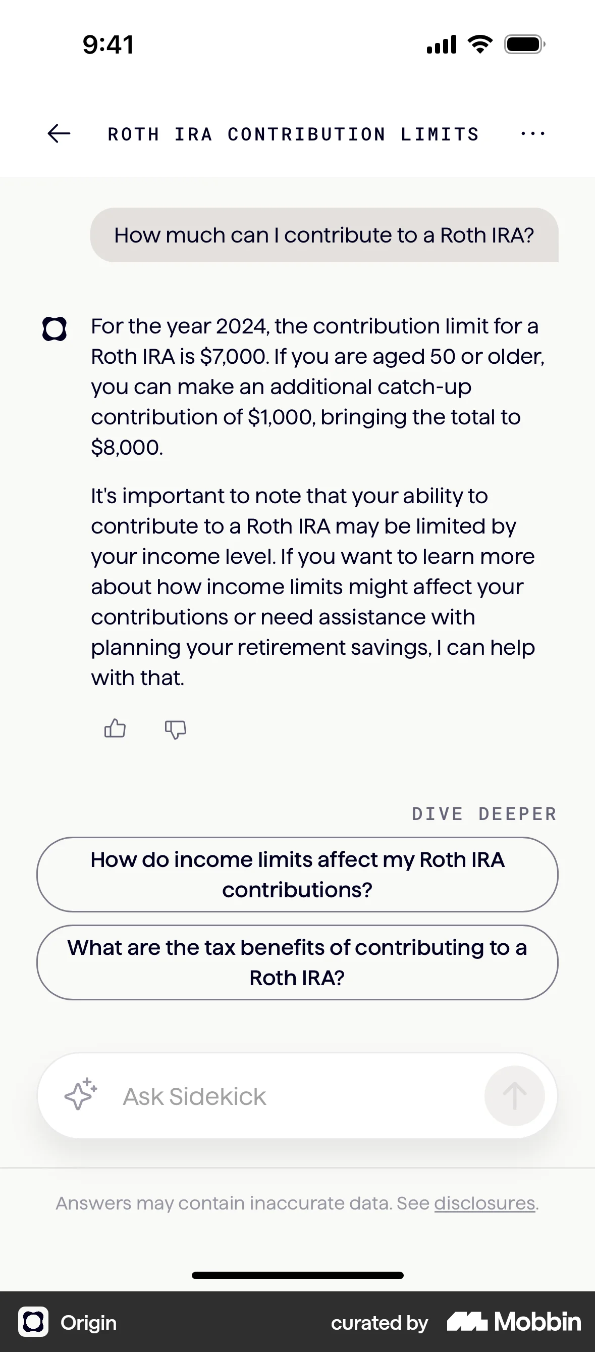 Origin iOS Suggestions & Similar Items screen