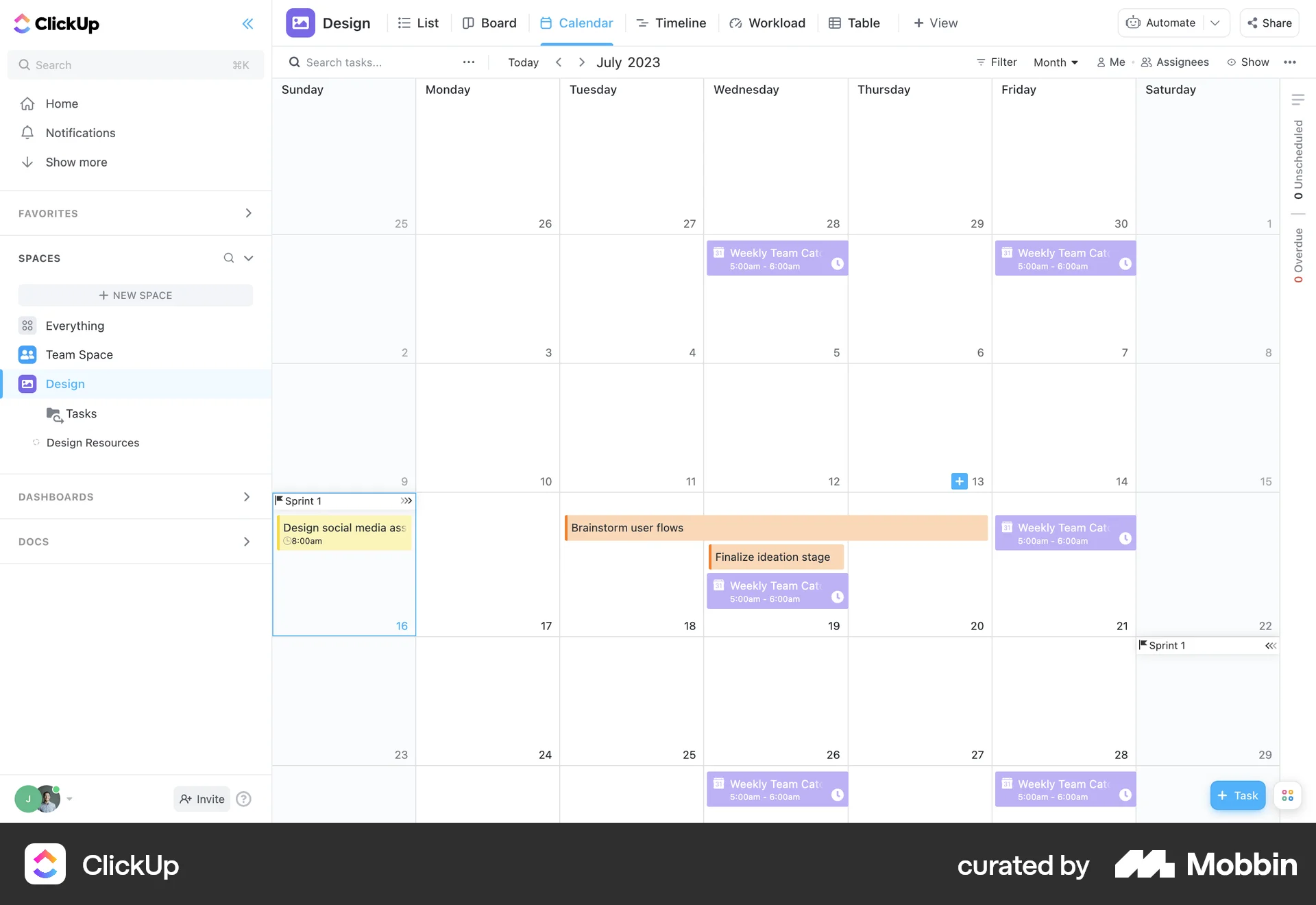 ClickUp Web Calendar screen