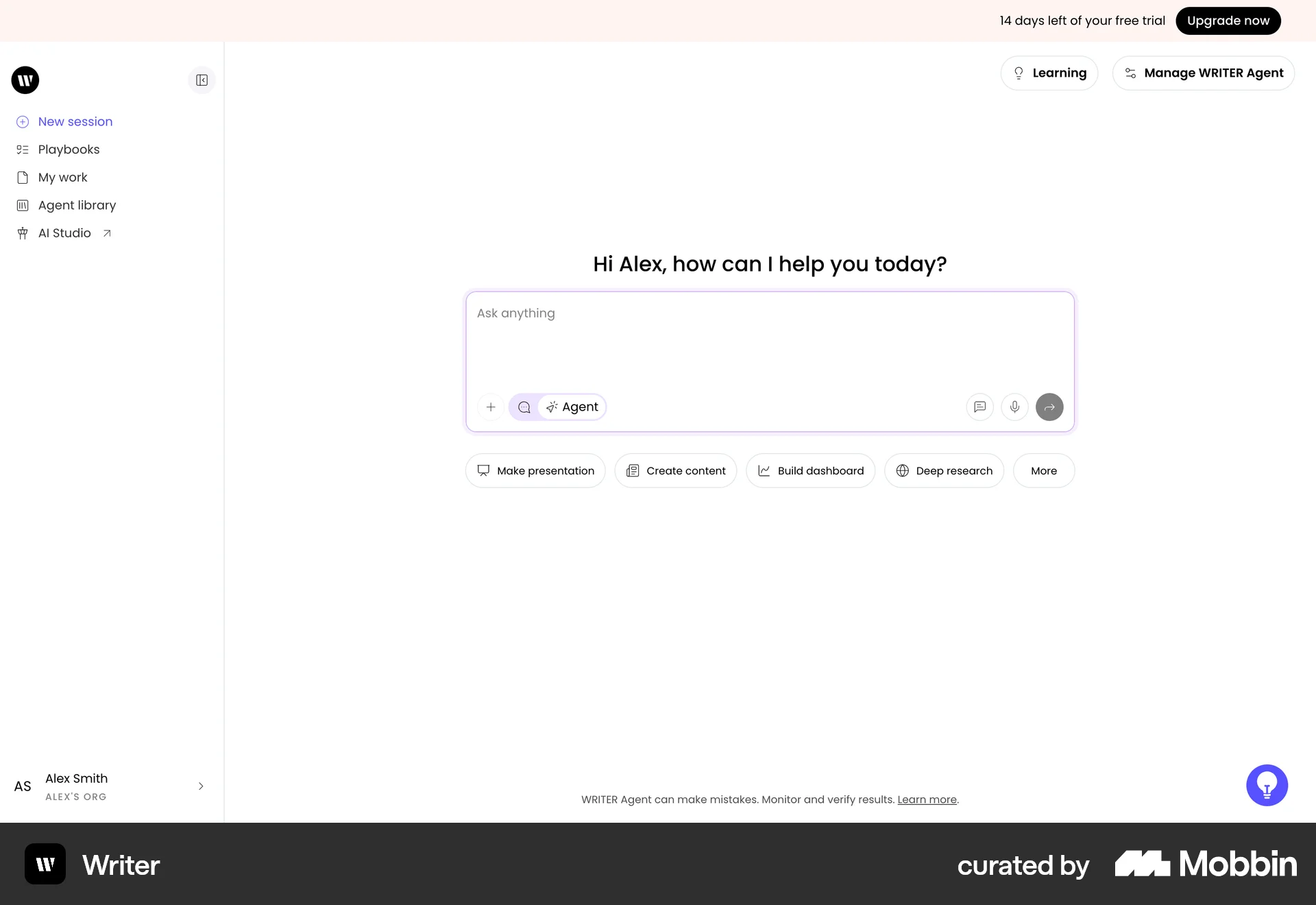 WRITER Web Chat Bot screen