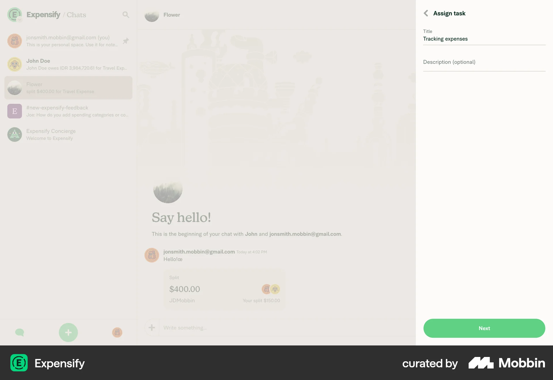 Expensify Web Other Action screen