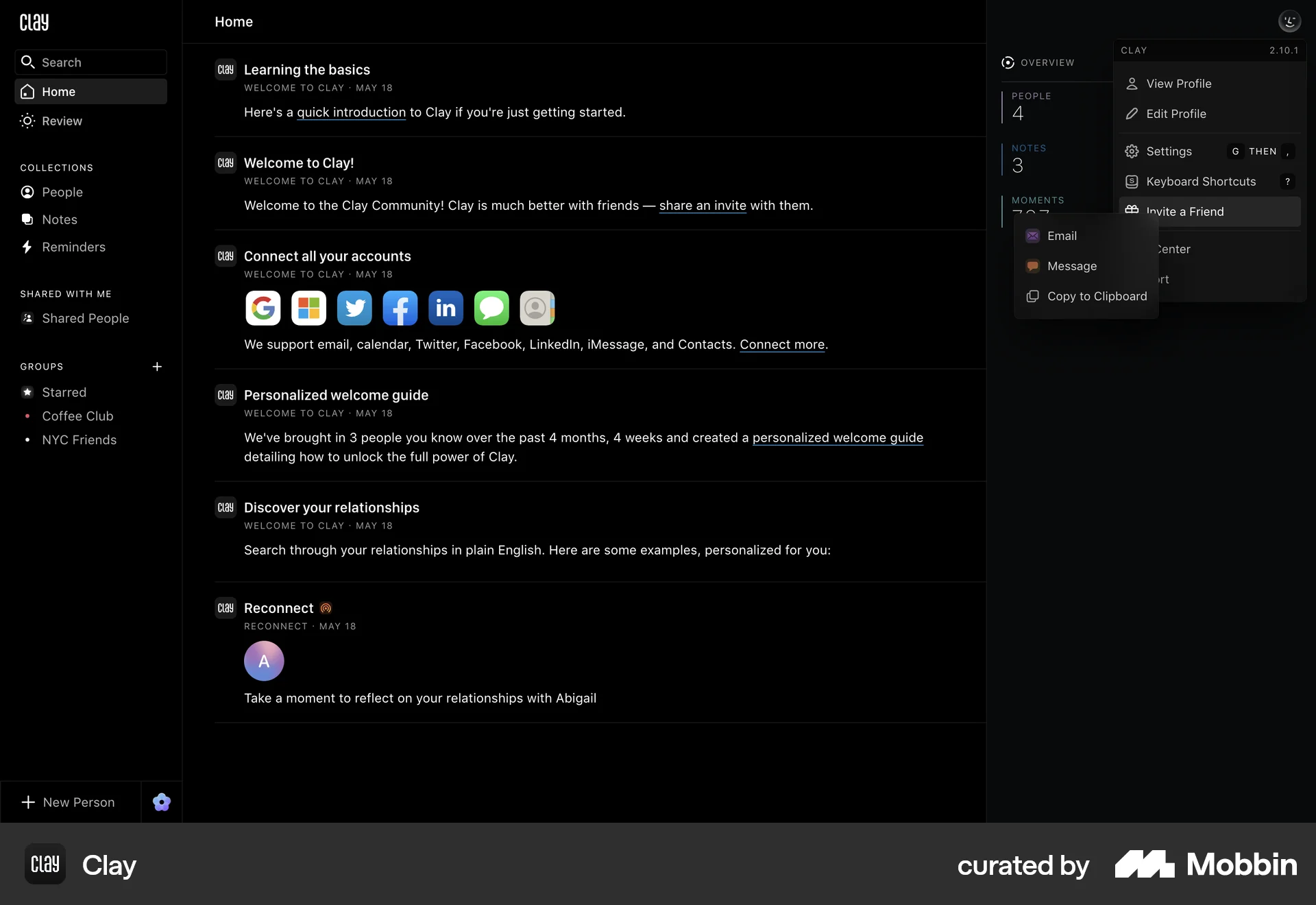 Clay Web Invite & Refer Friends screen