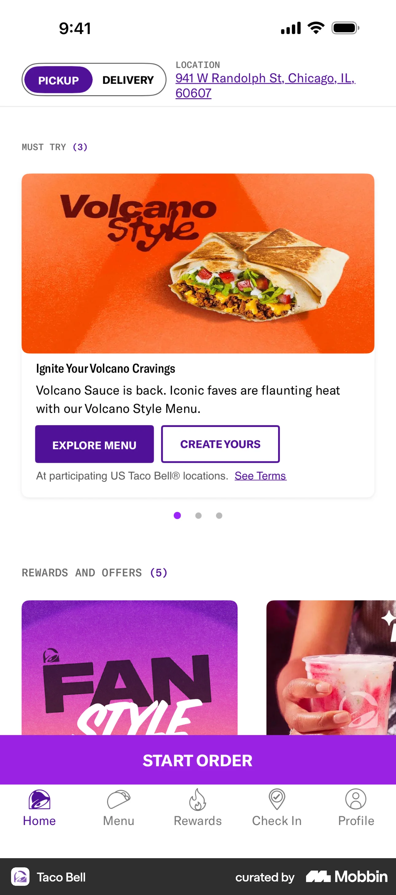 Taco Bell iOS screen containing Carousel UI element