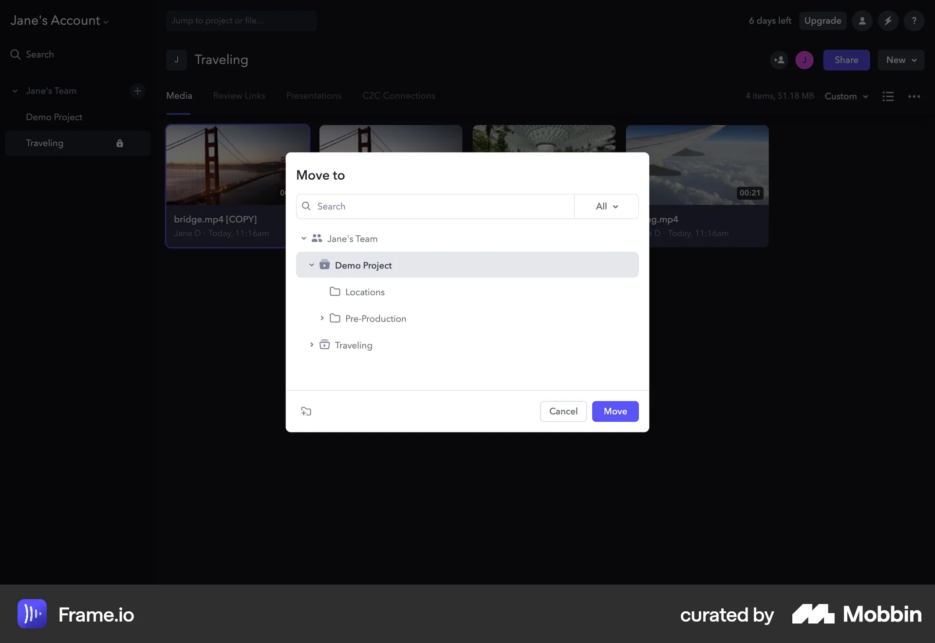 Frame.io Web Move screen