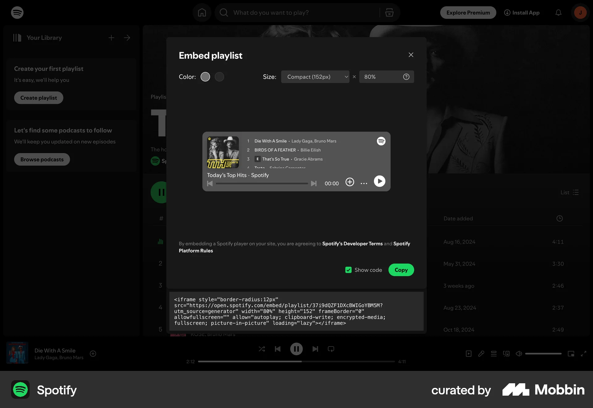 Spotify Web Other Action screen