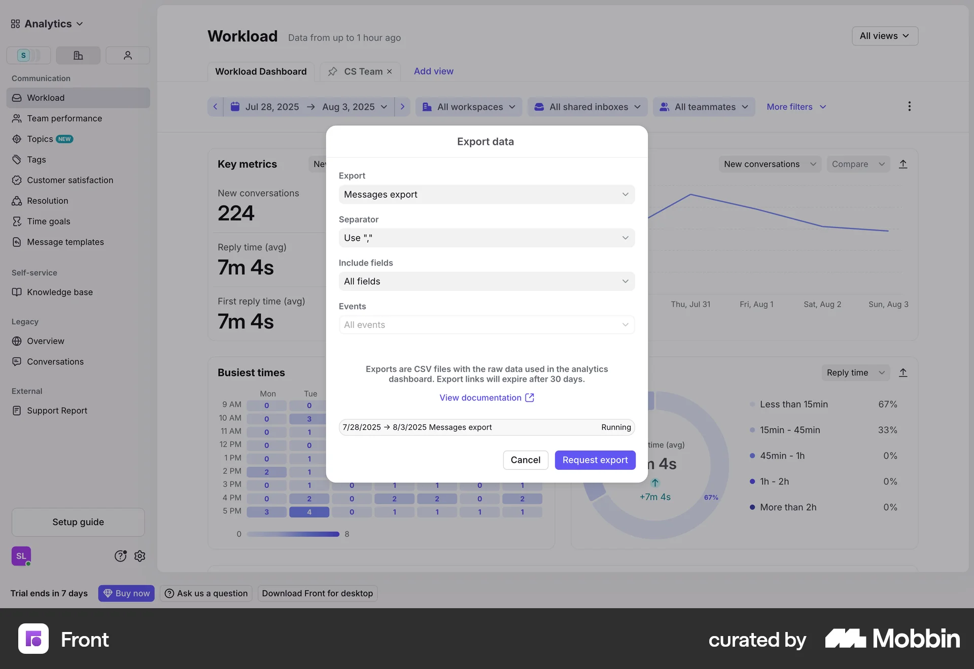 Front Web Import & Export screen