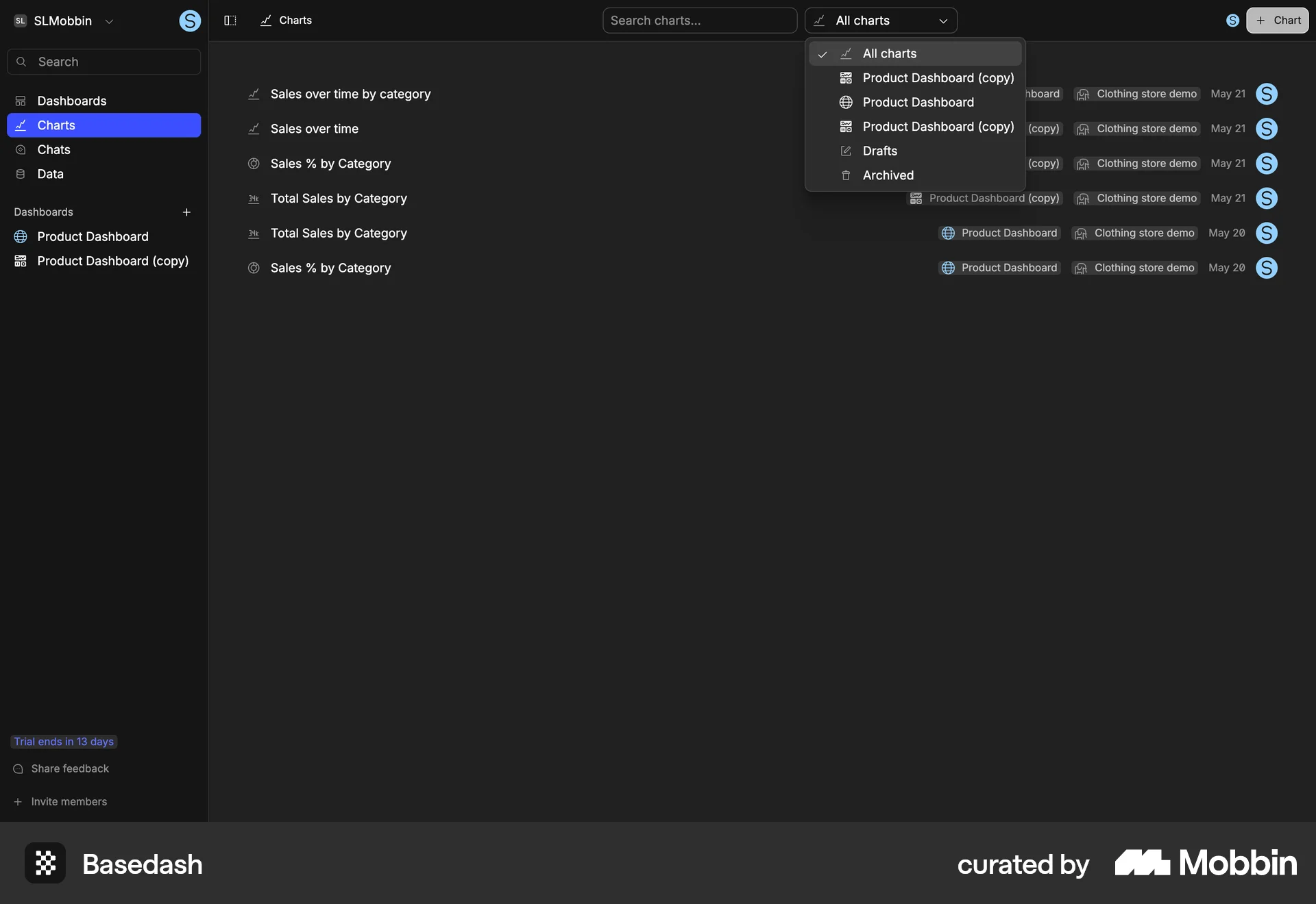 Basedash Web screen containing Select UI element