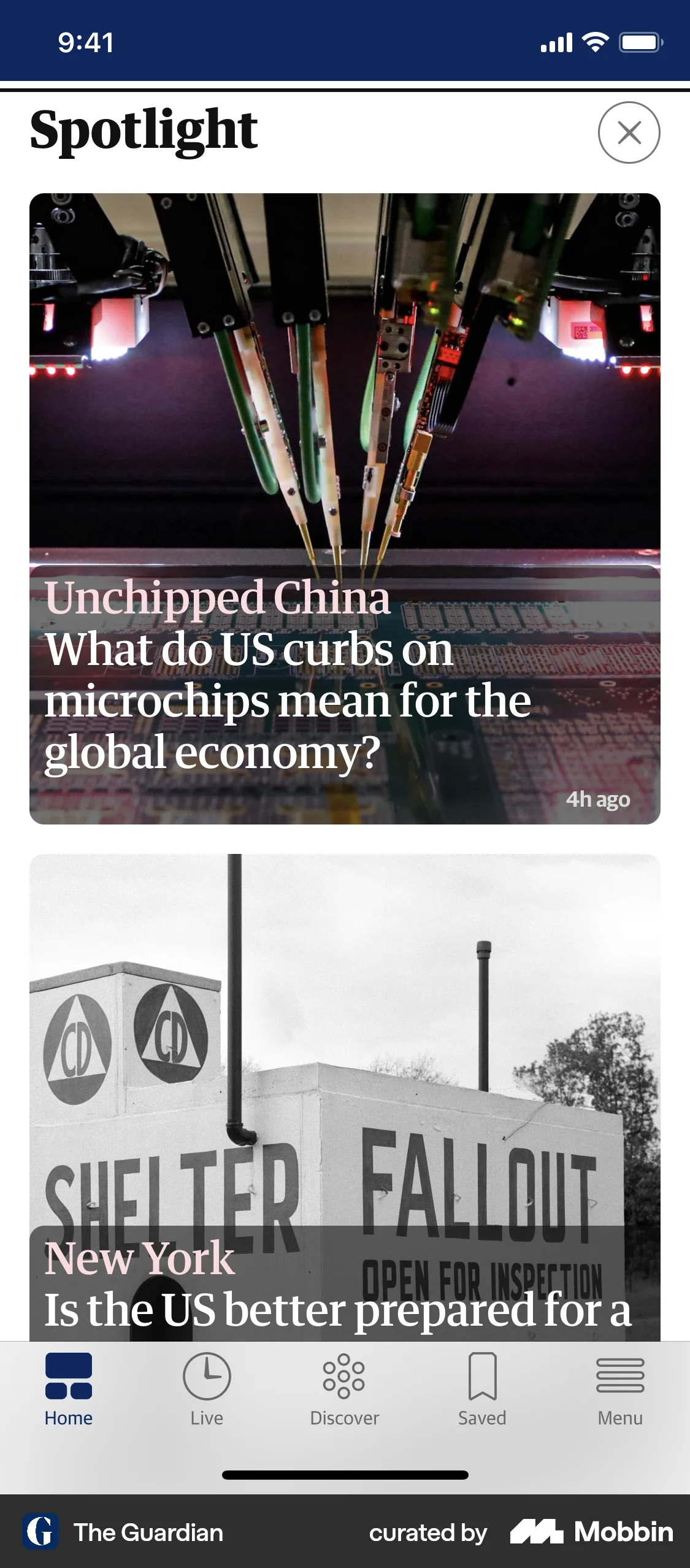 The Guardian iOS News Feed screen