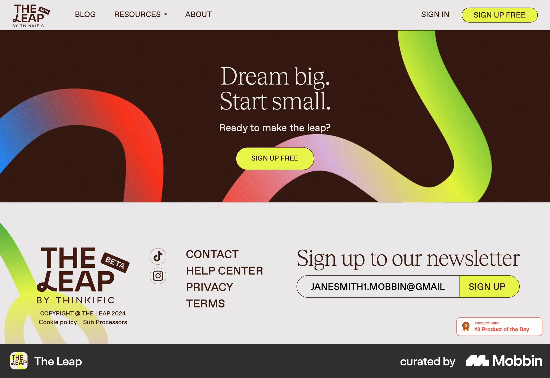 The Leap Web Follow & Subscribe screen