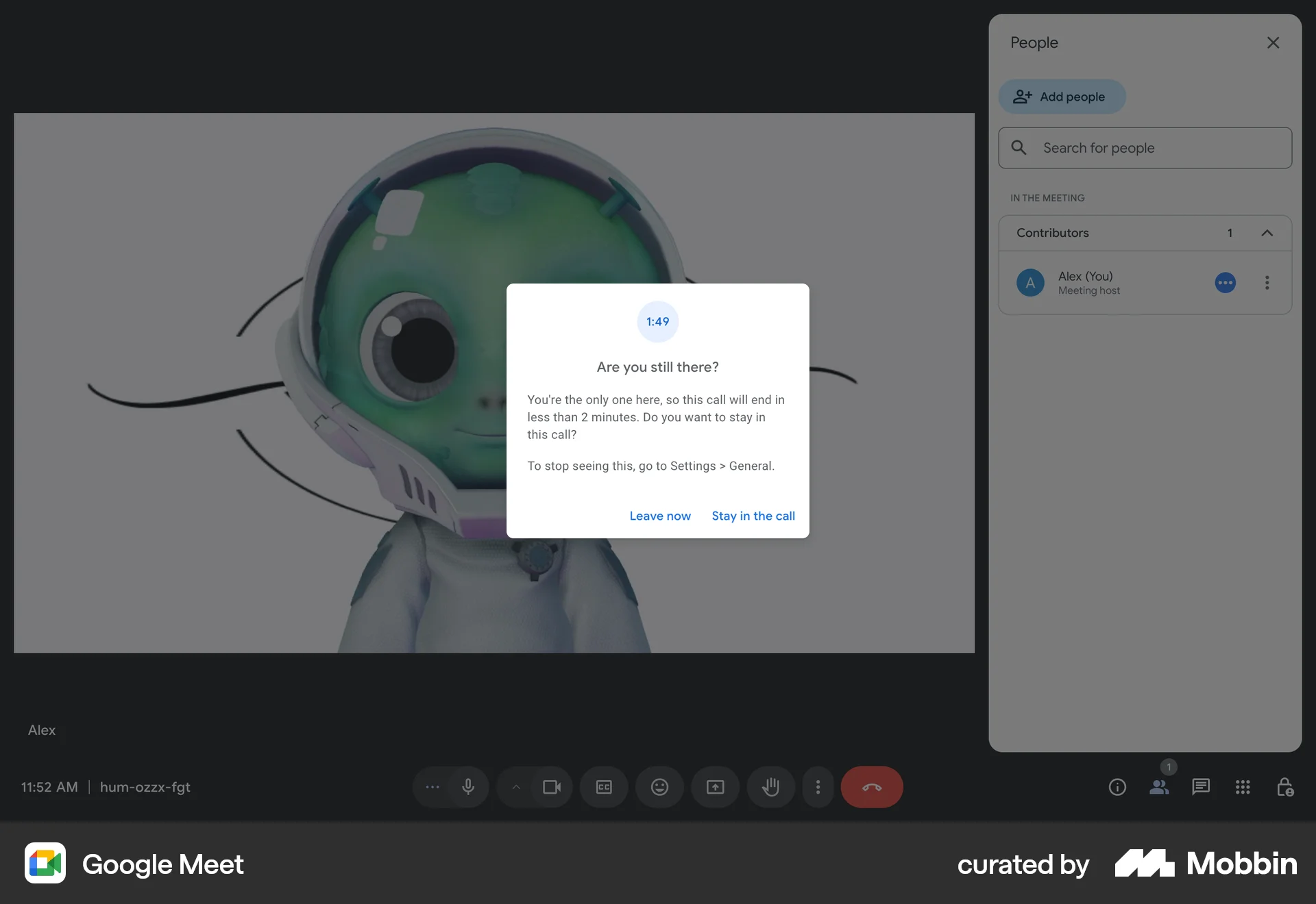 Google Meet Web Timer & Clock screen