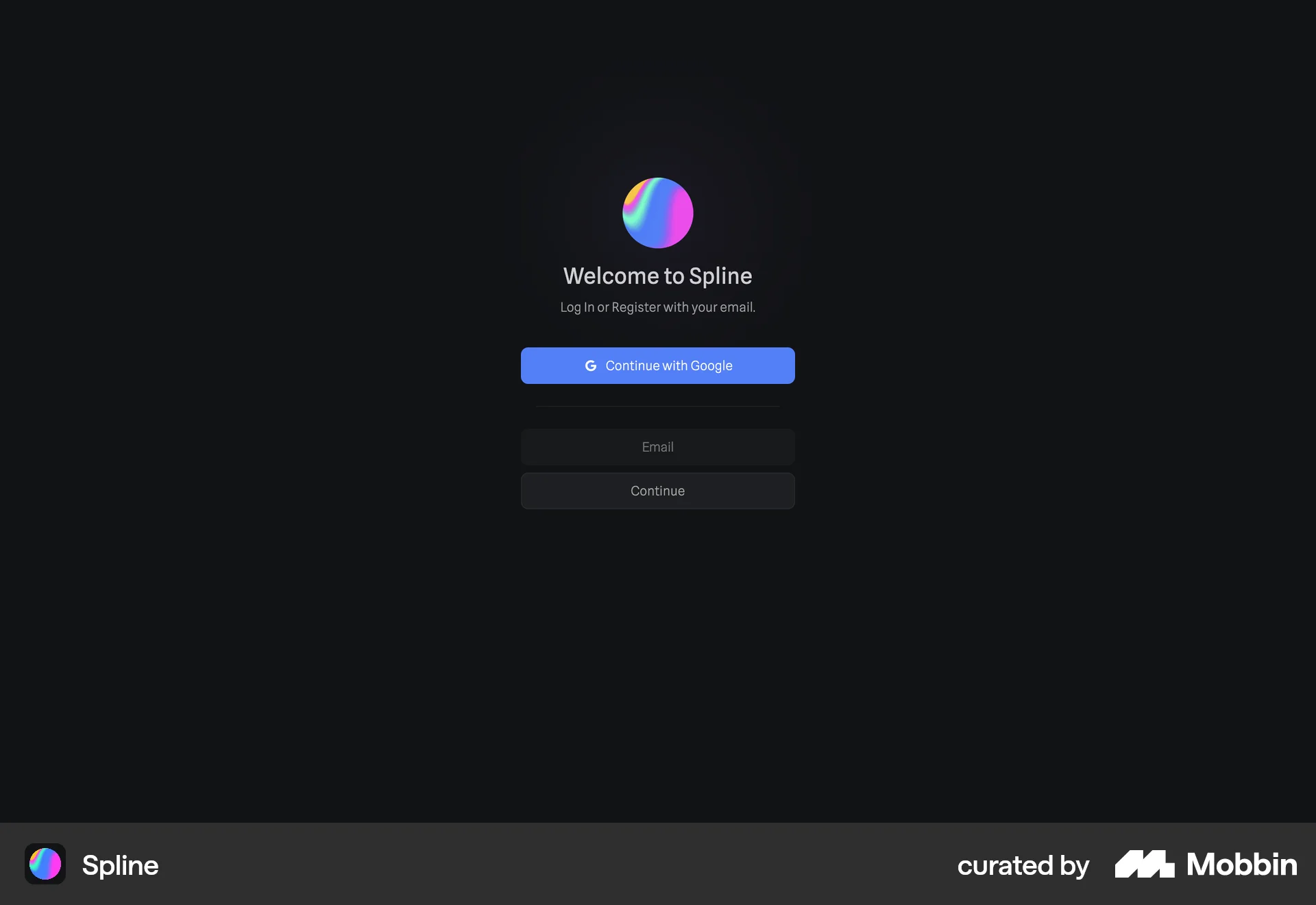 Spline Web Login screen