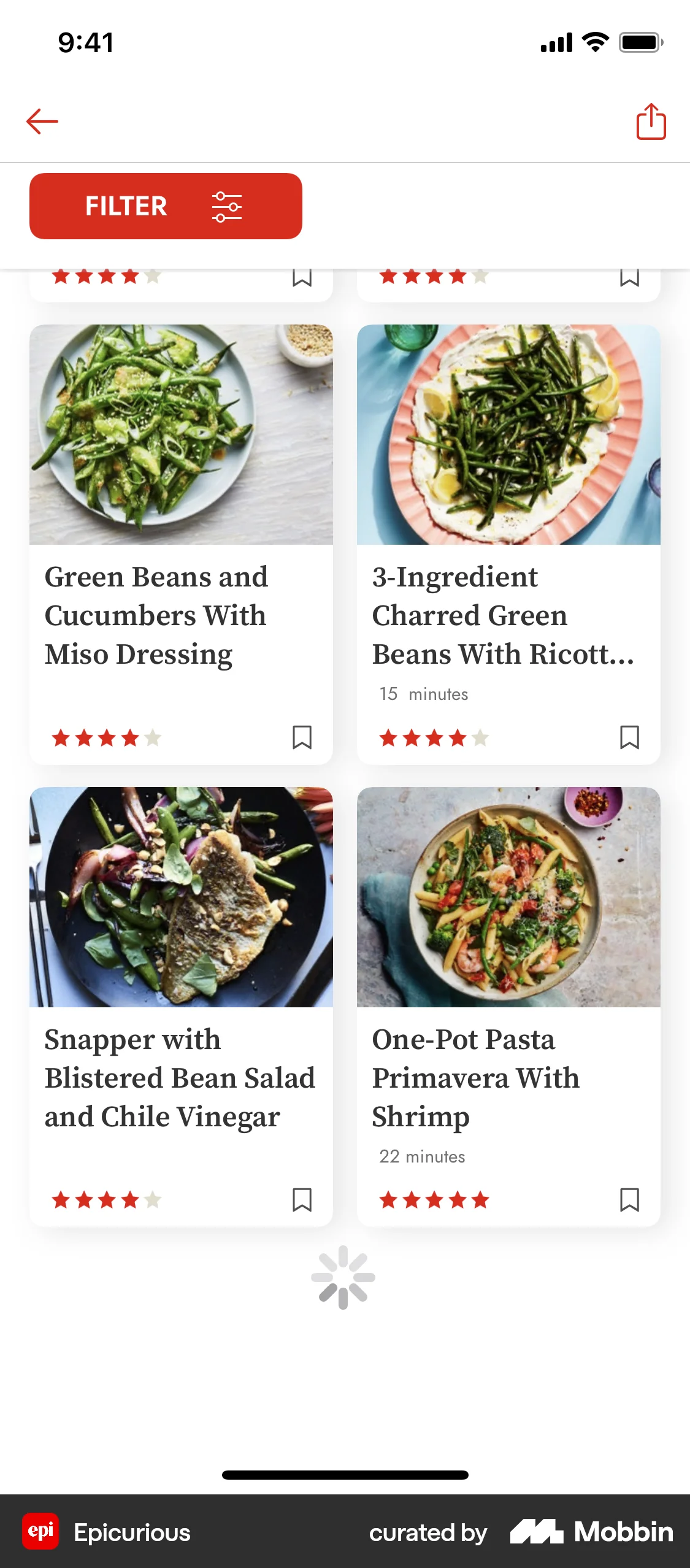 Epicurious iOS Pull to Refresh screen