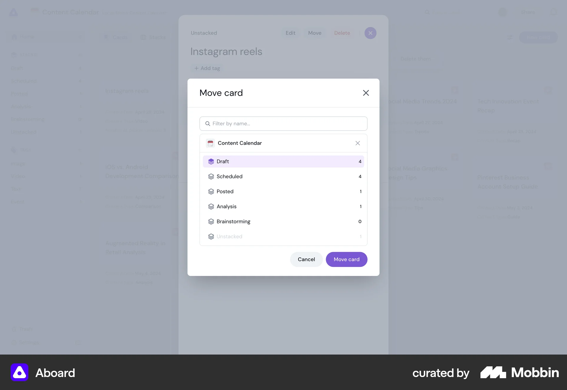 Aboard Web Move screen