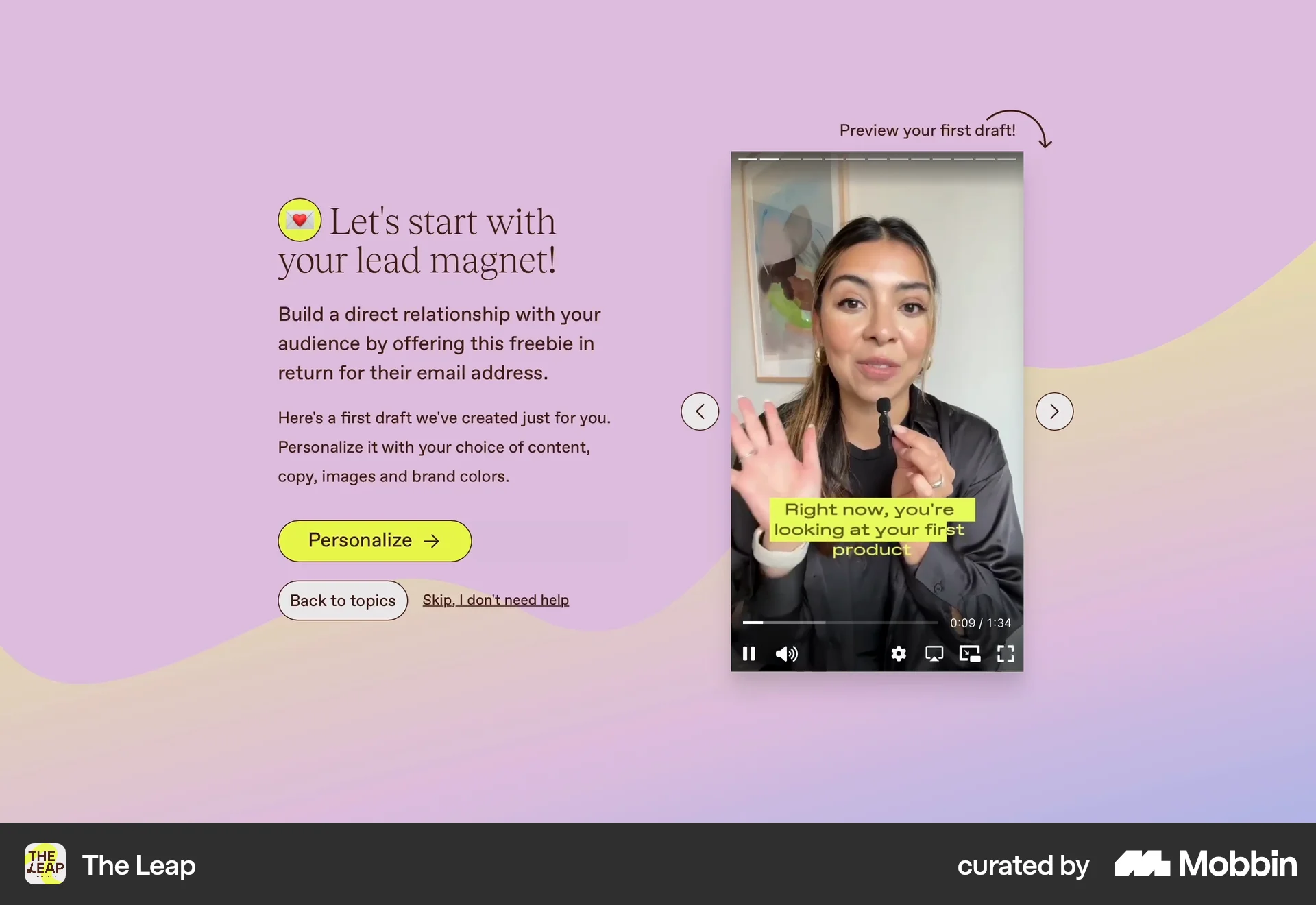 The Leap Web Video Player screen
