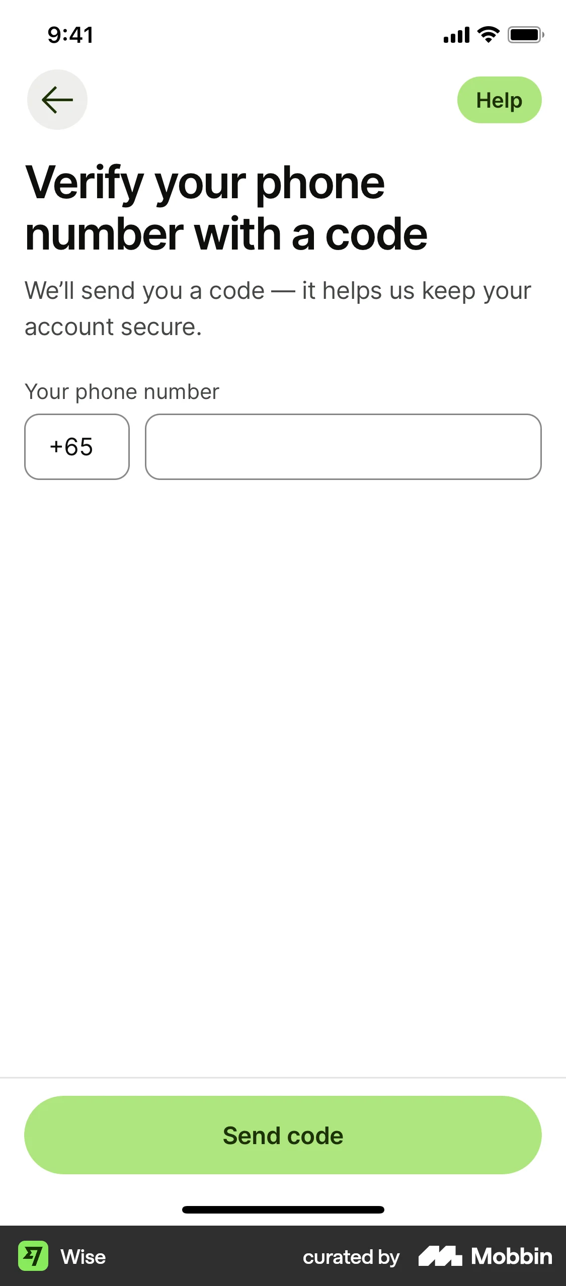 Wise Onboarding screen